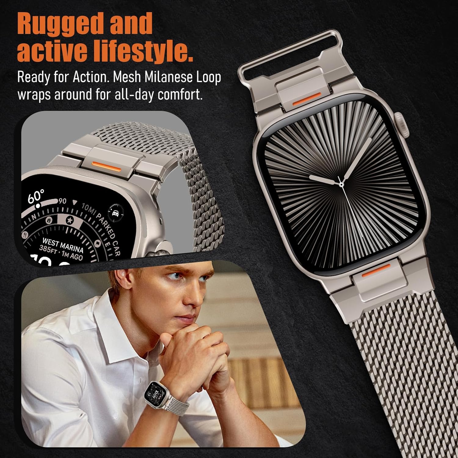 Detalle de SOLOLUP Milanese Loop Magnetic Strap for Apple Watch Ultra