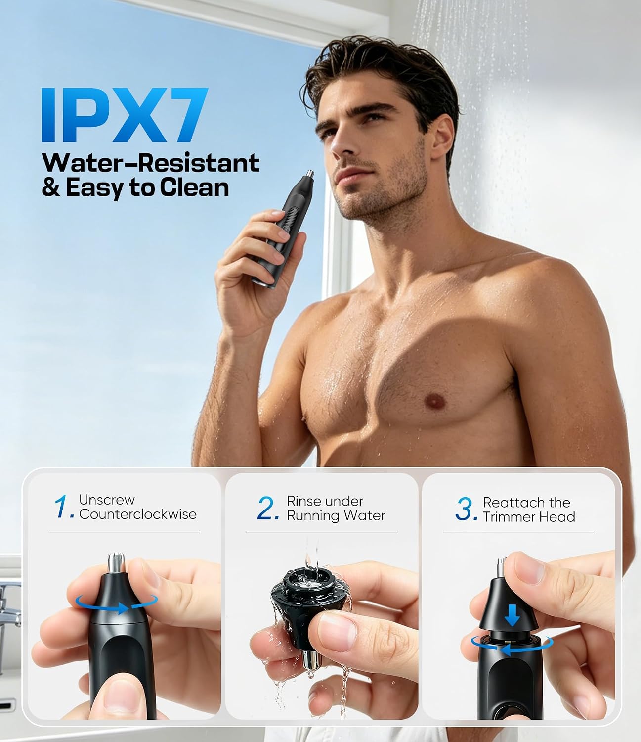 Detalle de Nose Hair Trimmer 3-in-1 for Men and Women – Rechargeable USB-C with LED Display