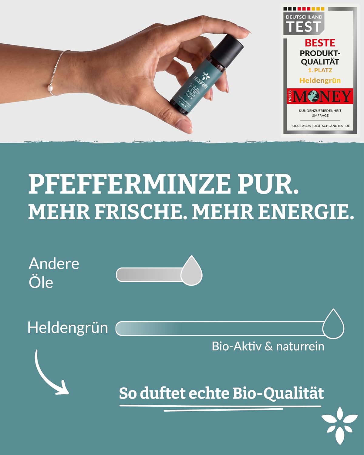 Detalle 2 de Heldengrün BIO Roll-On Pfefferminze Kopfklar 10 ml