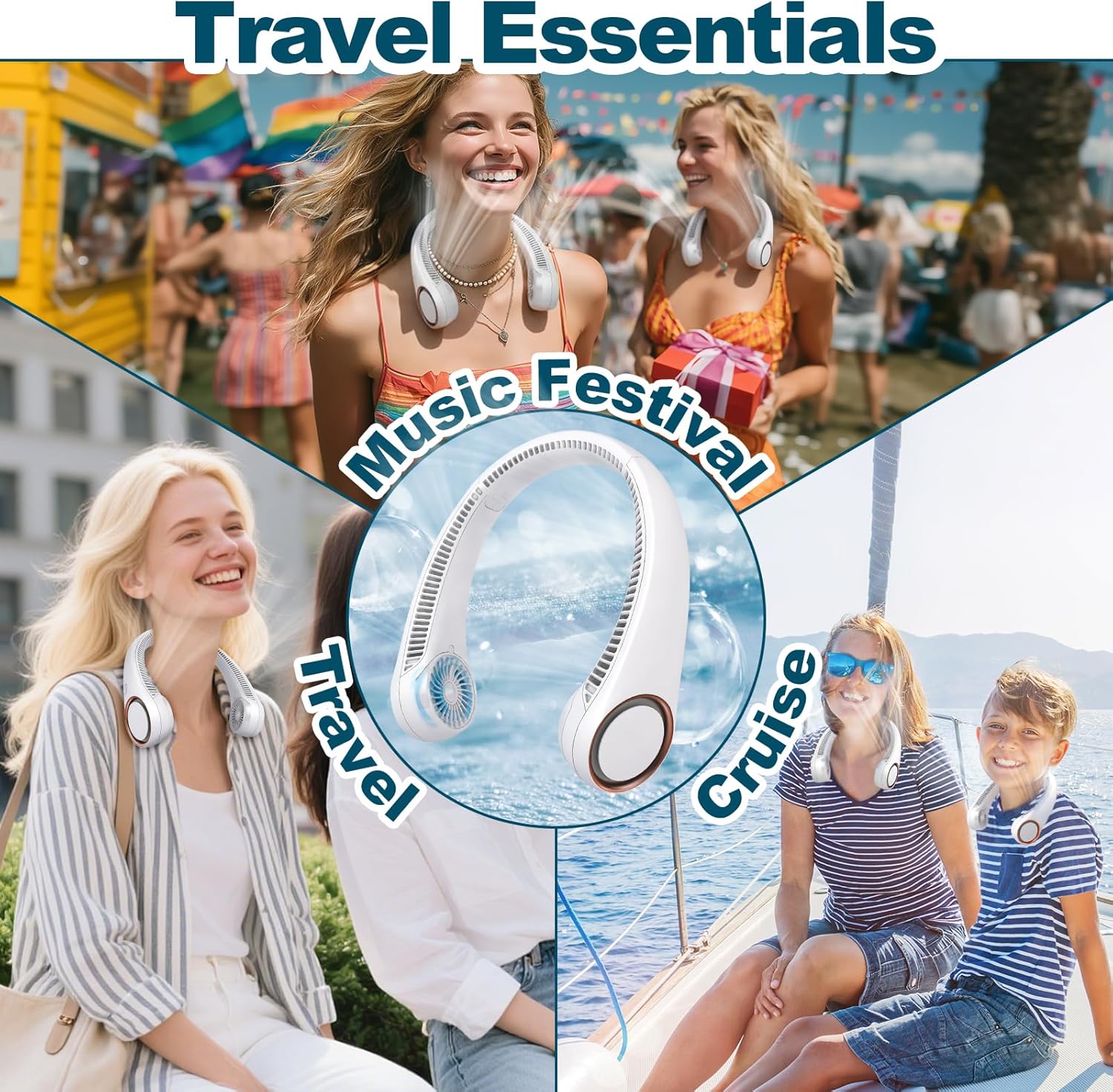 Thumbnail 4 de CIVPOWER Neck Fan: Portable Wearable Rechargeable Bladeless Neck Cooler (White) with 3 Speeds, 4000 mAh USB Battery