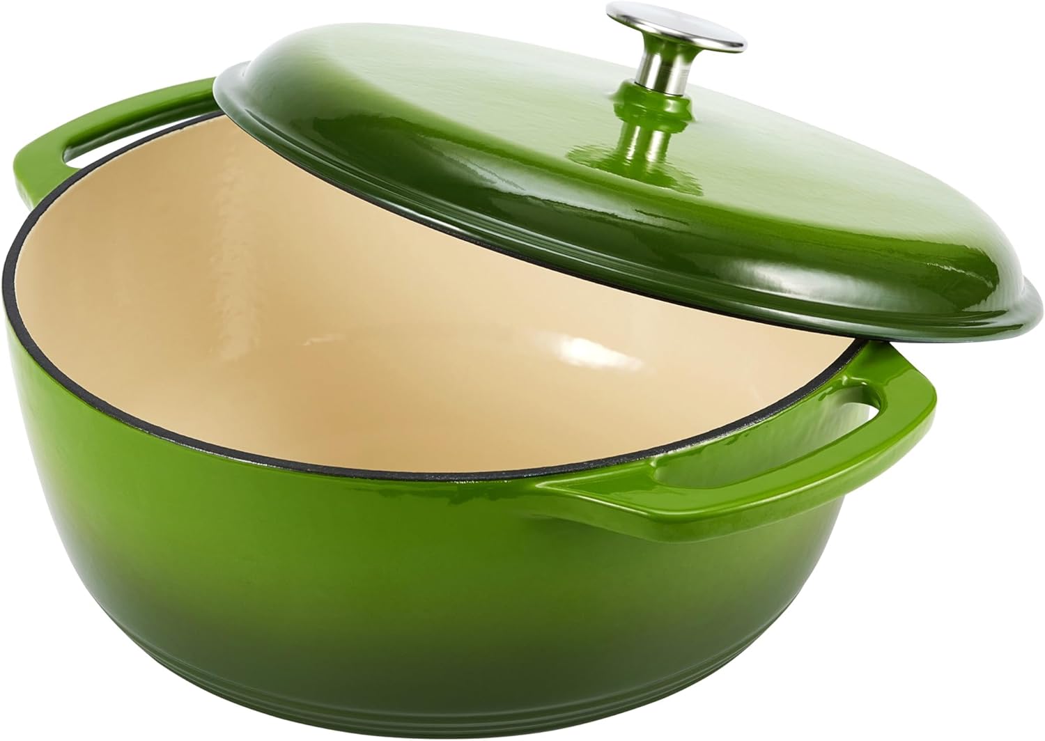 Detalle de Amazon Basics Enameled Cast Iron Round Dutch Oven with Lid and Dual Handles, 6.9 L, Green