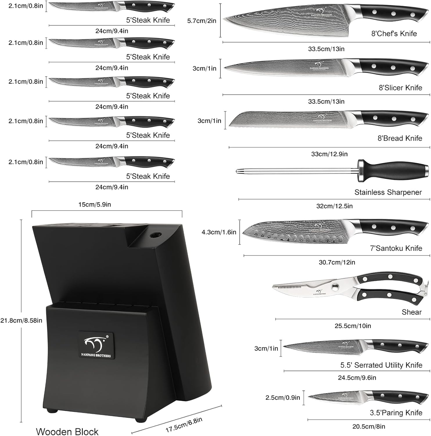 Thumbnail 1 de 15-teiliges Damastmesser-Set mit VG10-Kern und Buchenholzblock (VG10, 67 Schichten)