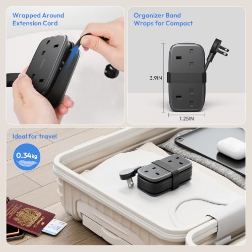 Detalle de NTONPOWER UK to Japan Plug Adapter with 1.2M Extension Cable — 5-in-1 Travel Power Hub for Type A