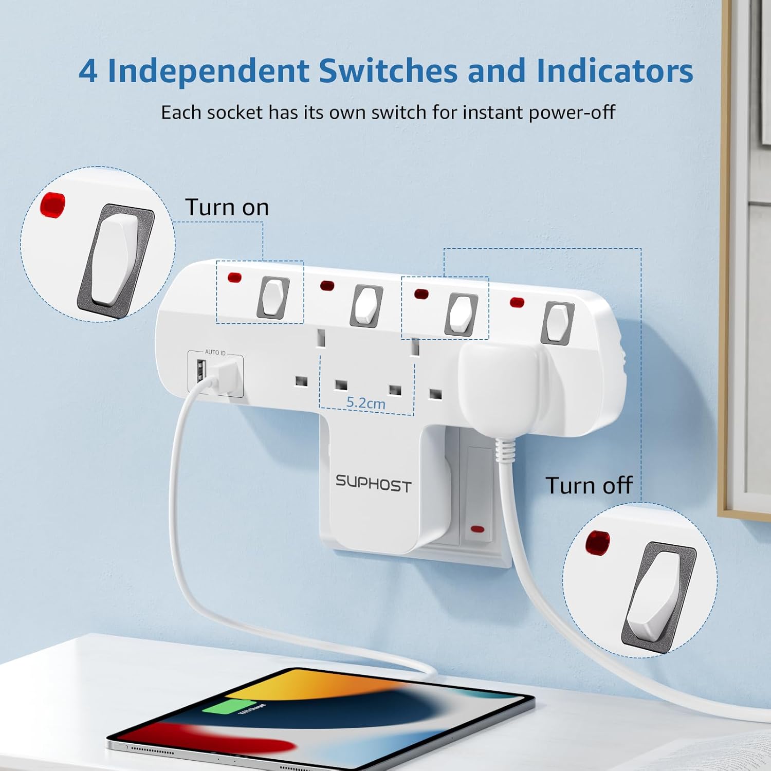 Thumbnail 5 de Rotatable UK Plug Extension Socket 3 Way