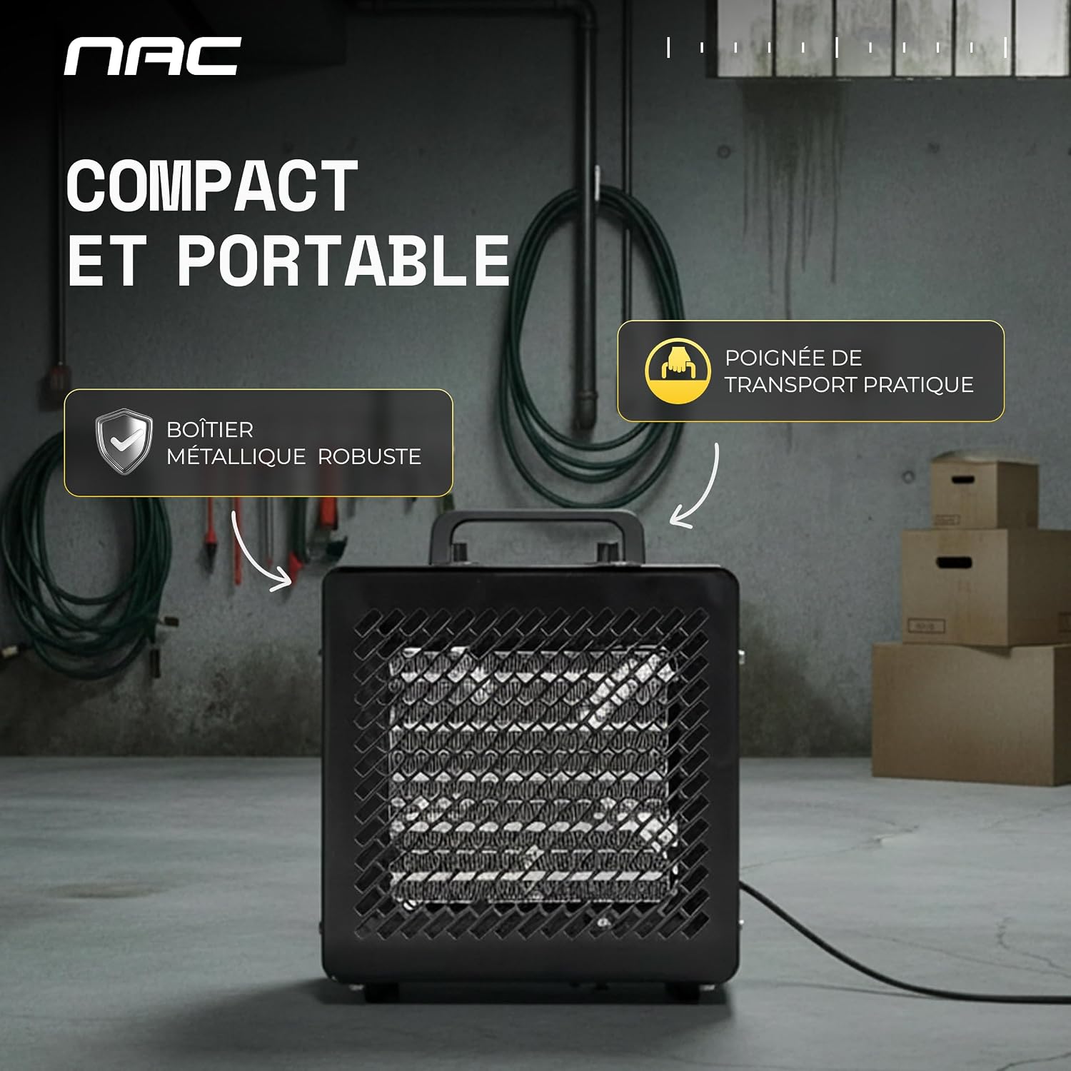 Thumbnail 2 de NAC Chauffage Soufflant Électrique 3000W – Radiateur mobile en céramique pour atelier, garage et serre