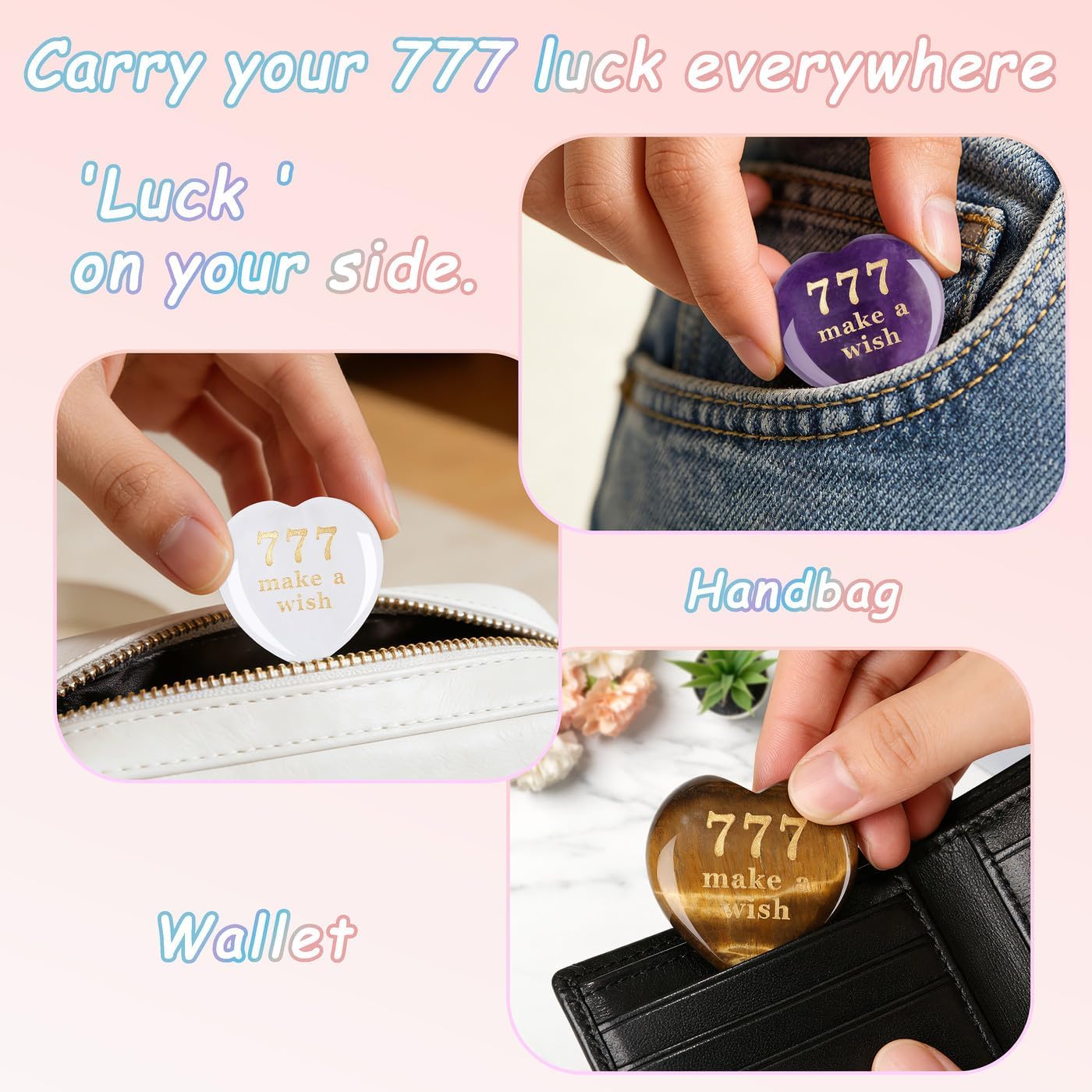 Thumbnail 5 de AWARDSEN Good Luck Opal Heart Crystal with 777 Angel Number and 'Make a Wish' Engraving