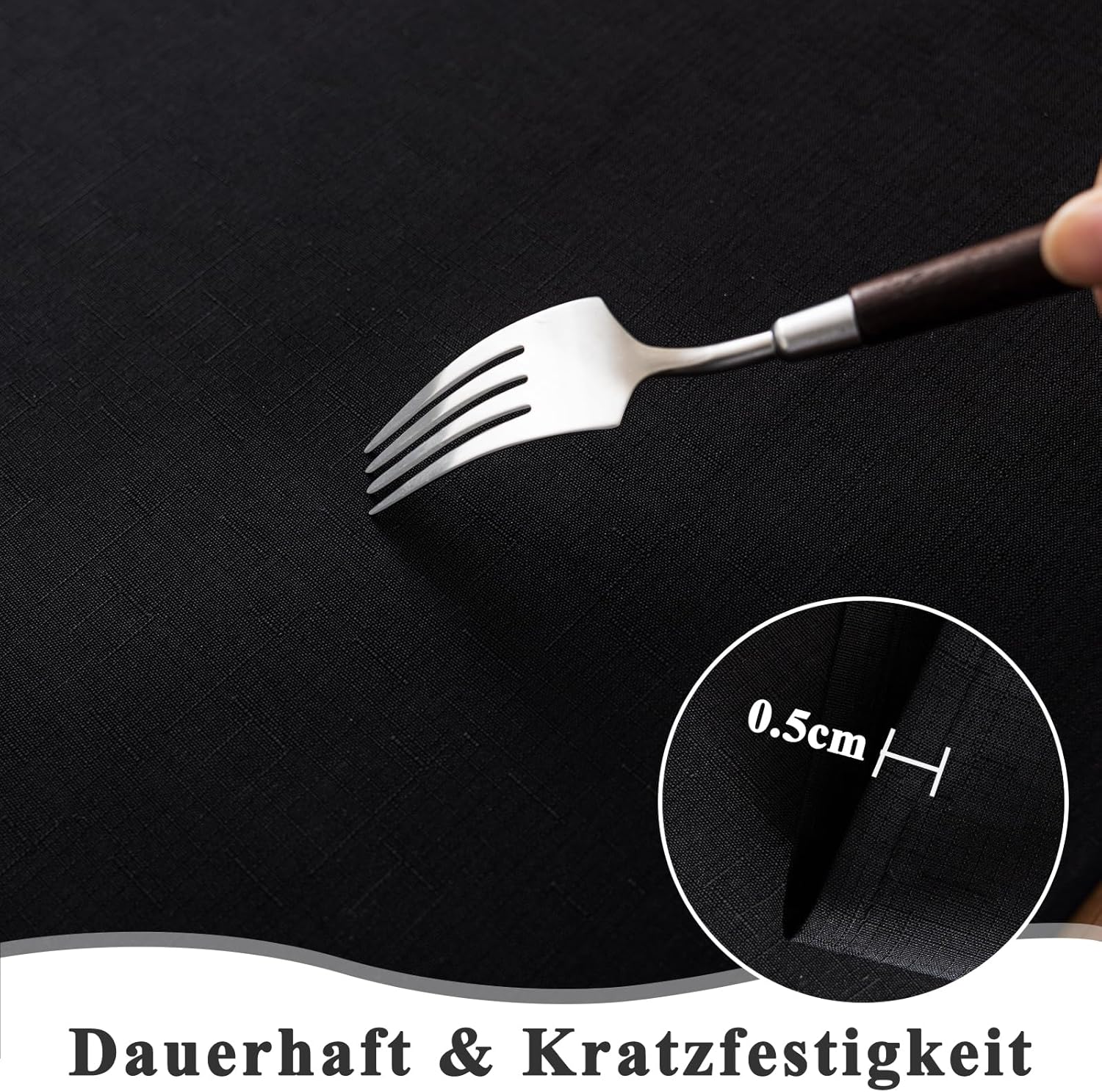 Detalle de AooHome Tischdecke Abwaschbar Schwarz 140x240 cm – Leinenoptik, wasserabweisend + Lotuseffekt