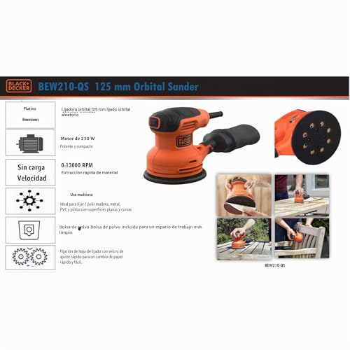 Detalle 2 de BLACK+DECKER BEW210-QS: Lijadora rotorbital de 230 W para acabados rápidos y uniformes