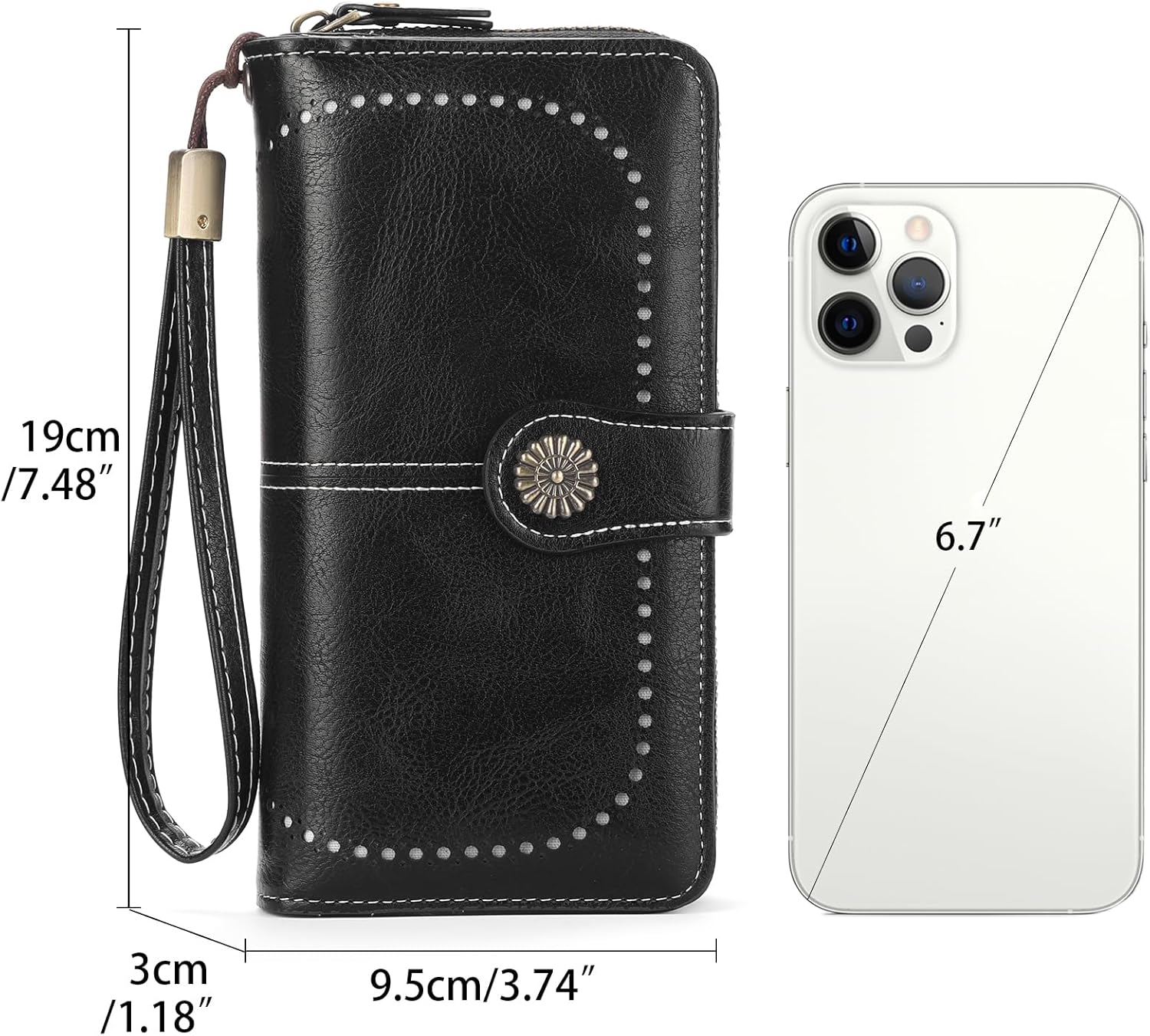Thumbnail 3 de GOIACII Damen-Geldbörse mit RFID-Schutz aus Leder, groß (Vintage-Design) – mit abnehmbarer Handschlaufe