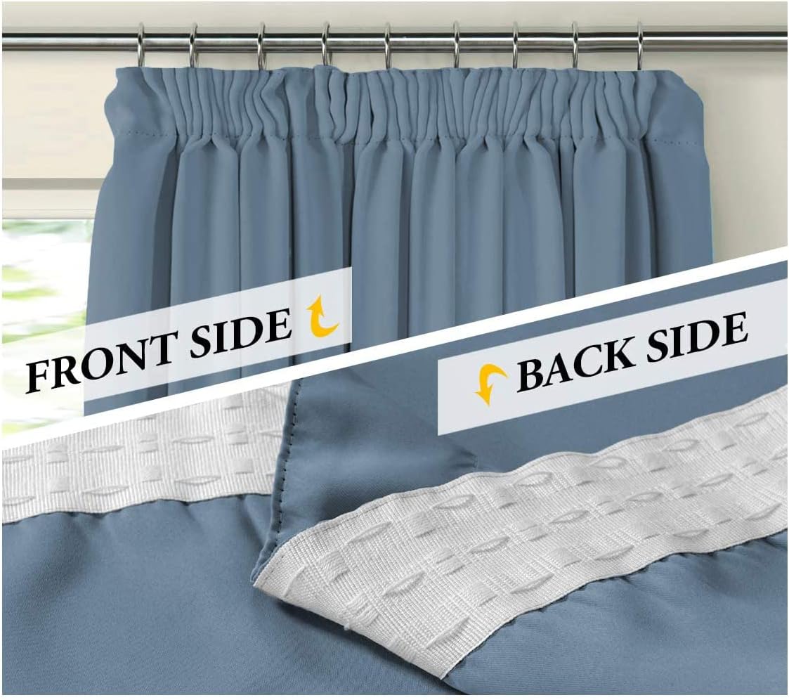 Thumbnail 1 de BellaHills Blackout Thermal Pencil Pleat Curtains (2 Panels) for Large Windows, Stone Blue