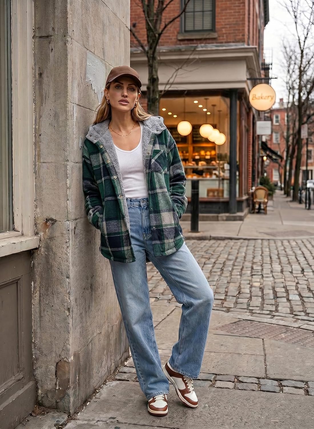 Detalle de Dokotoo 2025 Flannel Hooded Plaid Shacket — Fleece Jacket