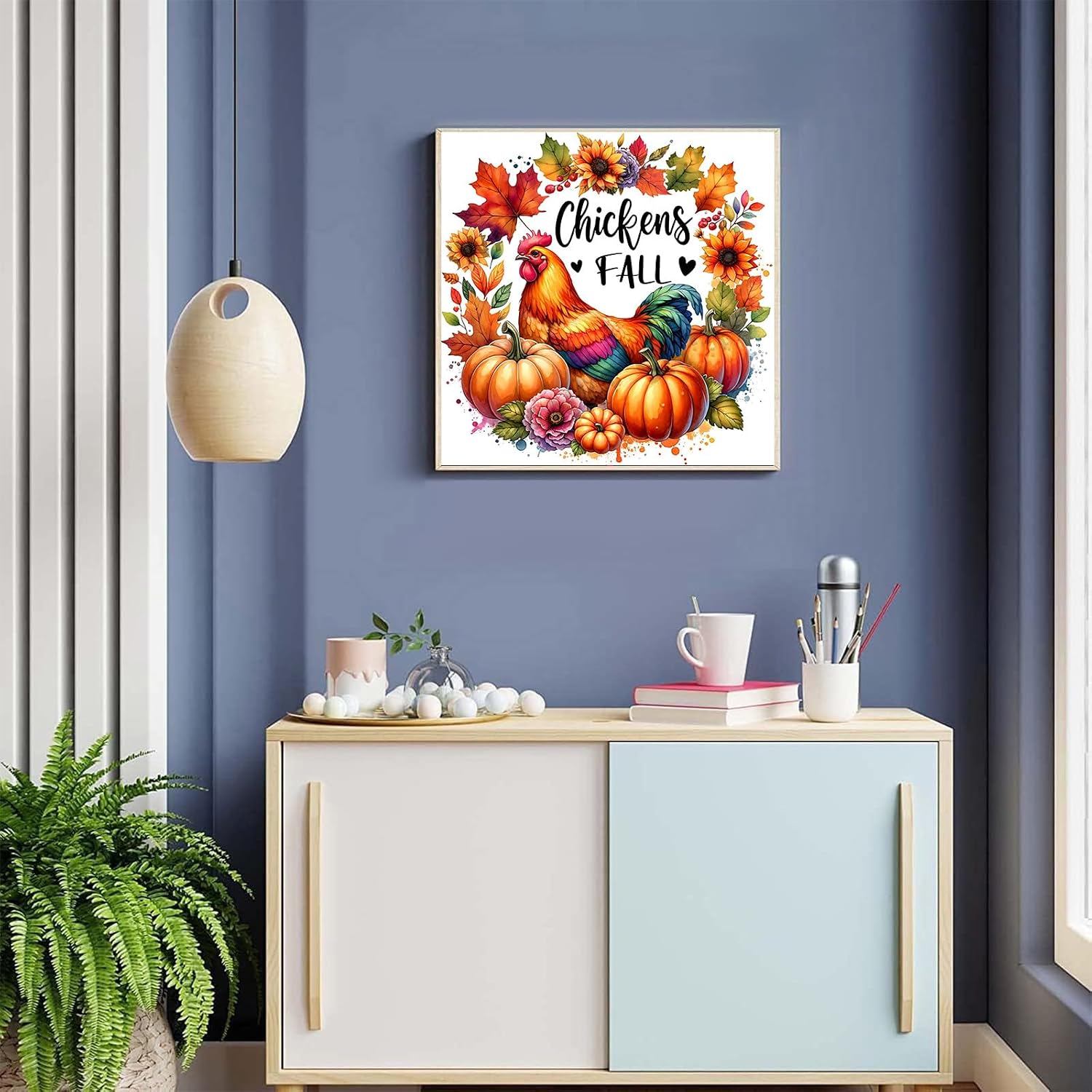 Detalle 2 de Meothan Fall Chicken 5D Diamond Painting Kit, 12x12in Round Drills