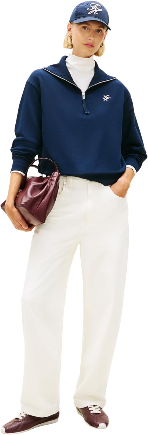 Detalle de Tommy Hilfiger Women's TH Script Half Zip Terry Sweatshirt