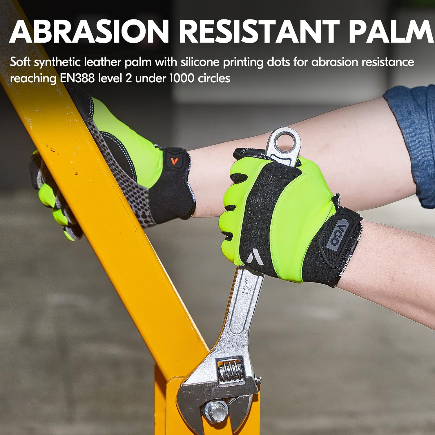 Thumbnail 3 de Vgo… Guanti da lavoro uomo in pelle con touchscreen, rivestimento in silicone anti-impatto e antiscivolo (TG 10/XL, verde) – 1 paio