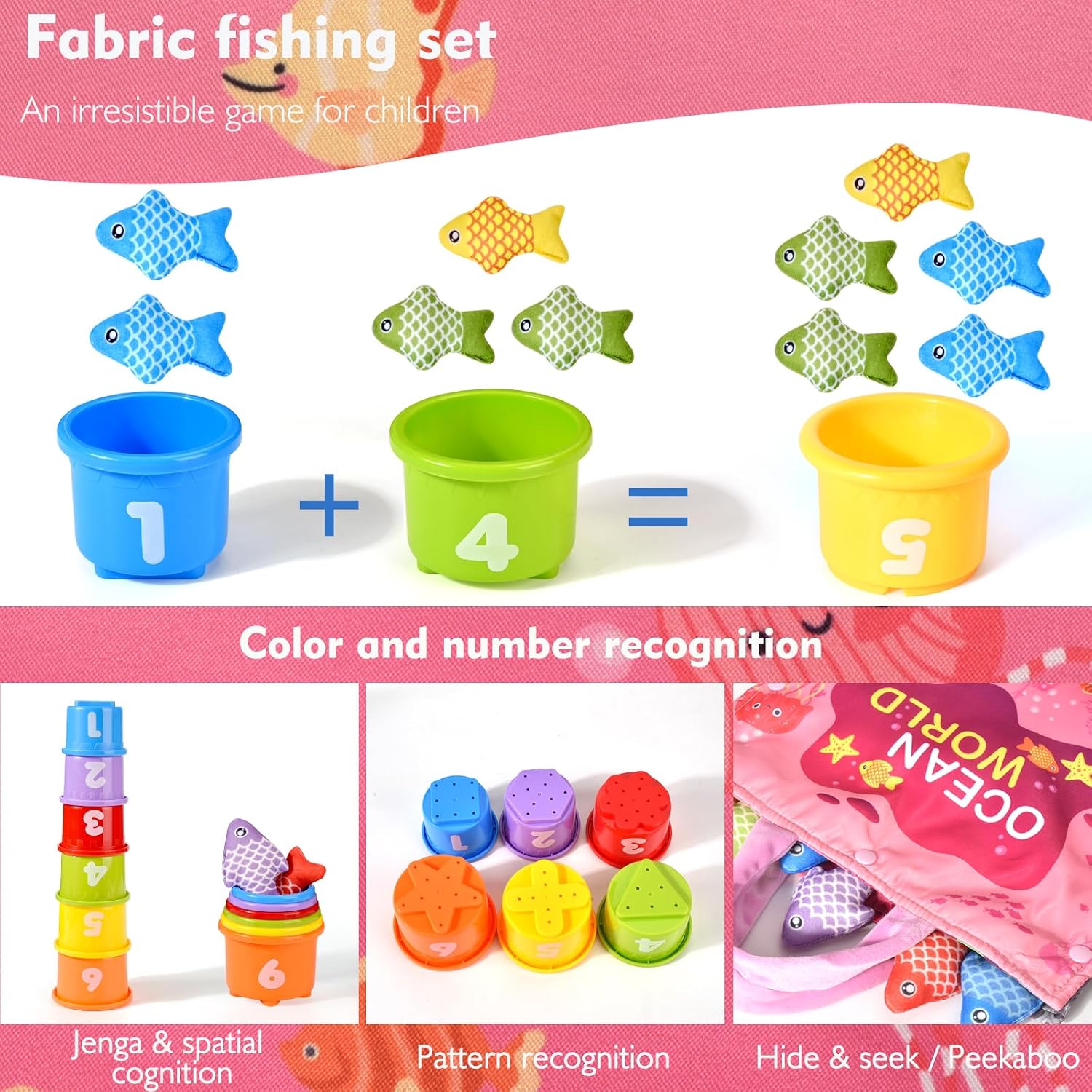 Thumbnail 5 de Yitical Montessori Cloth Fishing Toy Set for Toddlers (1 Year Olds) – 20-Piece Ocean Themed Learning Kit
