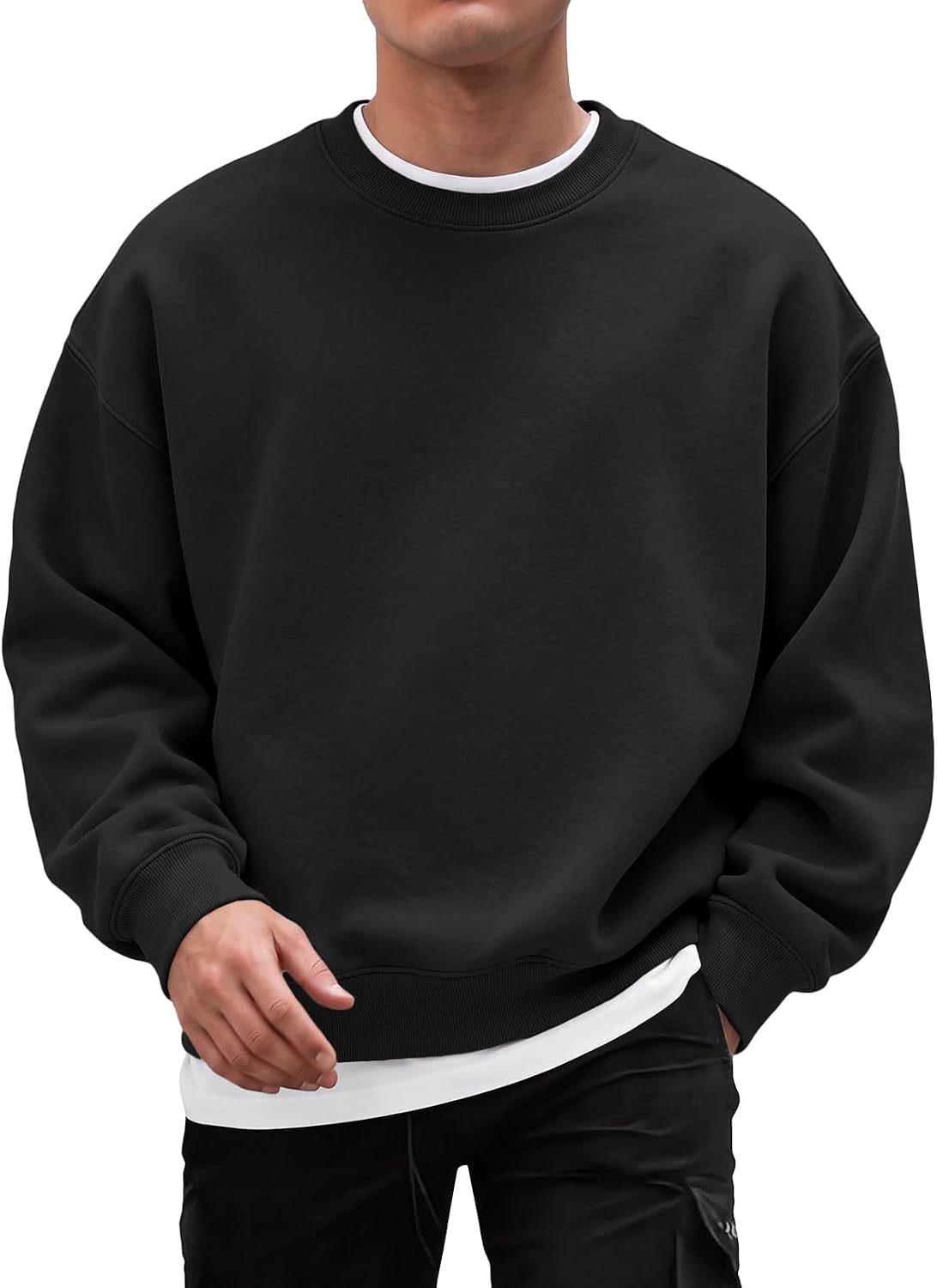 Detalle de EFAN Men's Oversized Fleece Crewneck Sweatshirt, 50/50 Cotton-Poly Blend