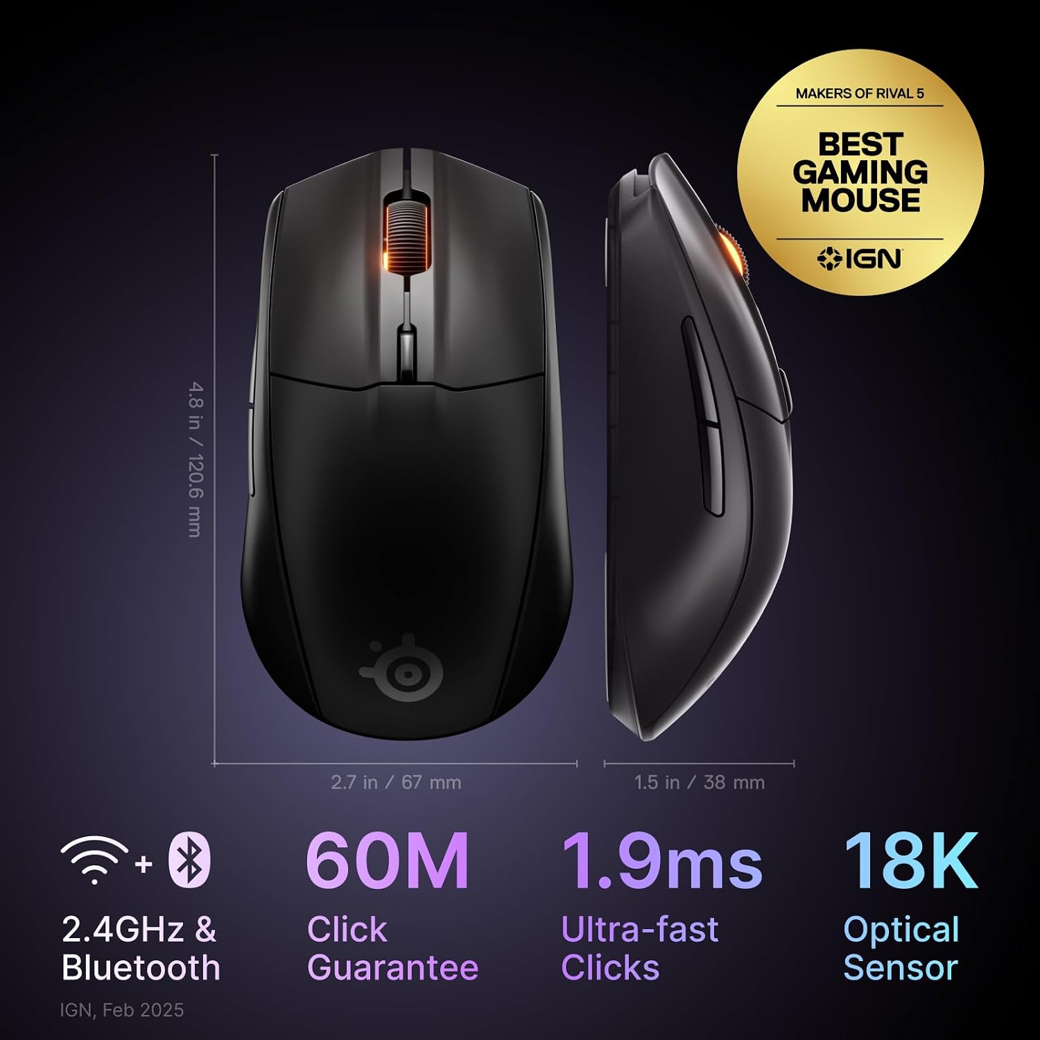 Detalle 2 de SteelSeries Rival 3 Wireless Gen 2 18000 DPI