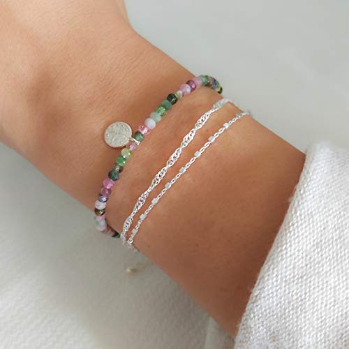 Detalle 2 de Annika Bella Double Stranded Sterling Silver Bracelet – Twirl & Satellite Chains