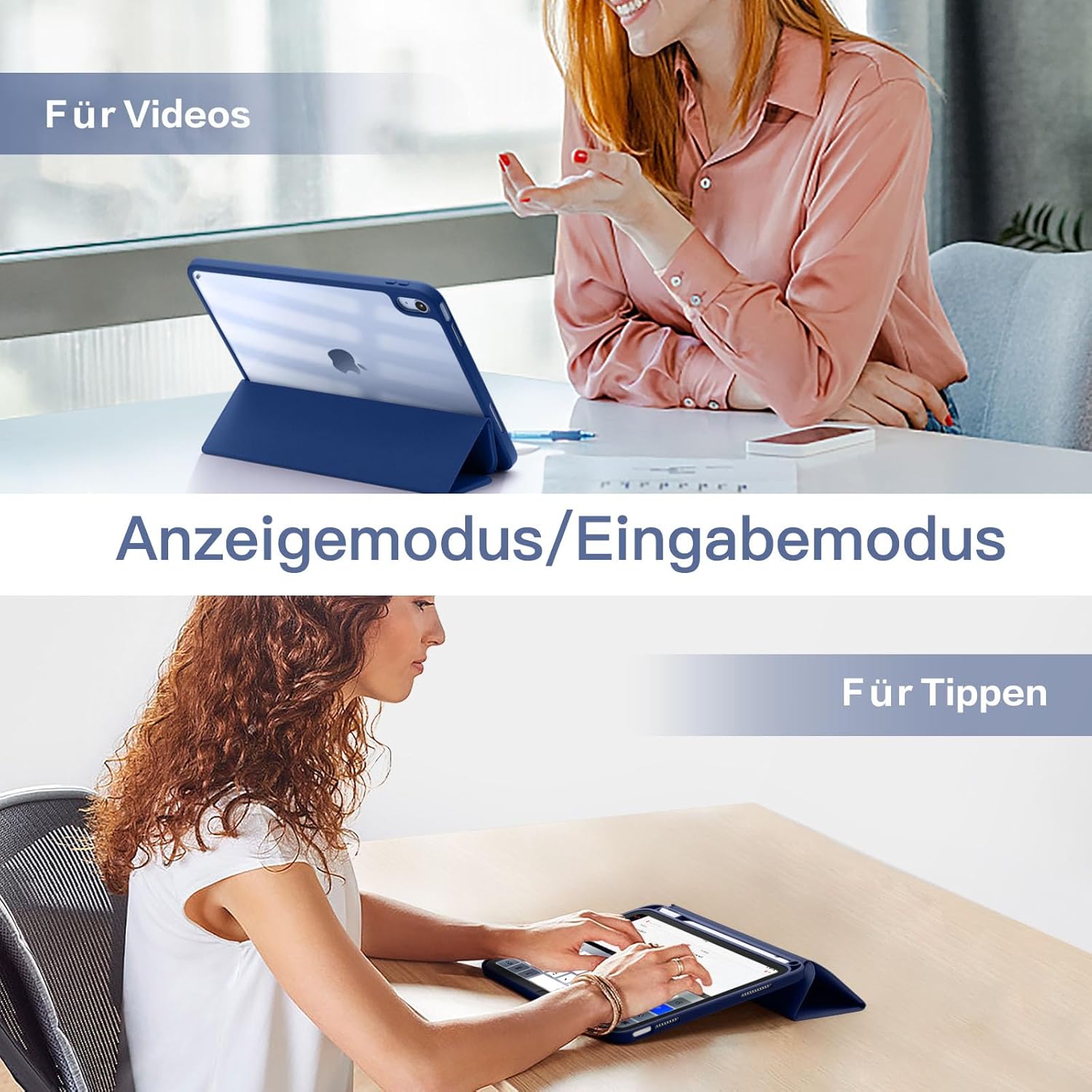 Thumbnail 4 de Vobafe Hülle für iPad A16 (11. Generation 2025) / iPad 10 (10,9 Zoll) mit Stifthalter, Touch-ID & Auto-Sleep-Wake (Navy, transparent)