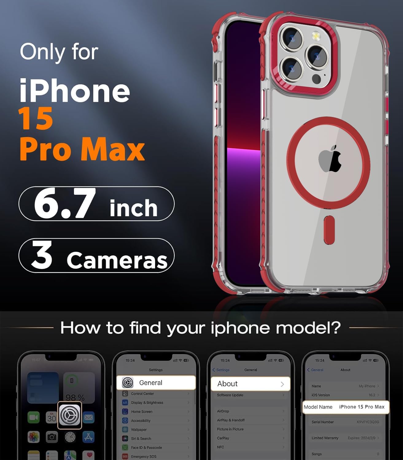 Detalle de DEERLAMN Magnetic Case for iPhone 15 Pro Max (6.7-inch) with MagSafe Compatibility