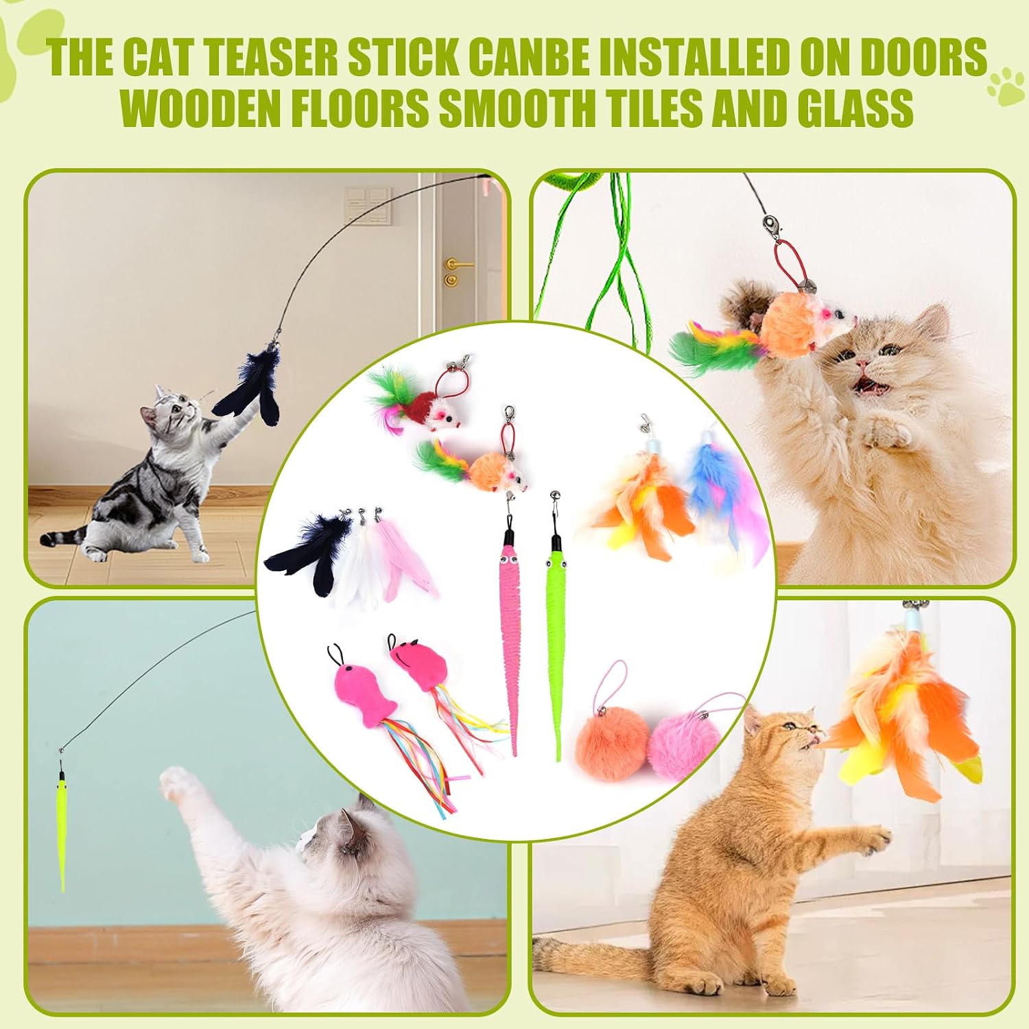 Thumbnail 6 de ACETEND 13-Piece Interactive Cat Feather Toys with Suction Cup and 2 Wands