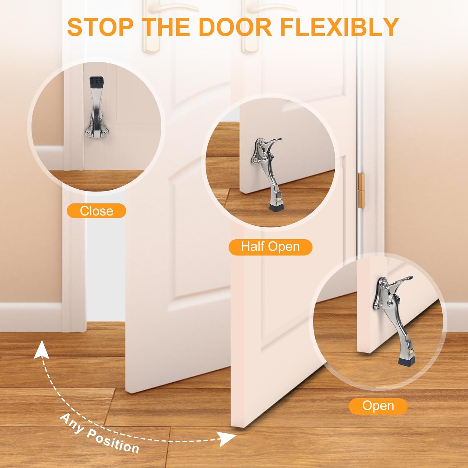 Thumbnail 4 de ENYZTBI 4 inch x 4 packs Adjustable Kickdown Door Stops, Satin Nickel Aluminum