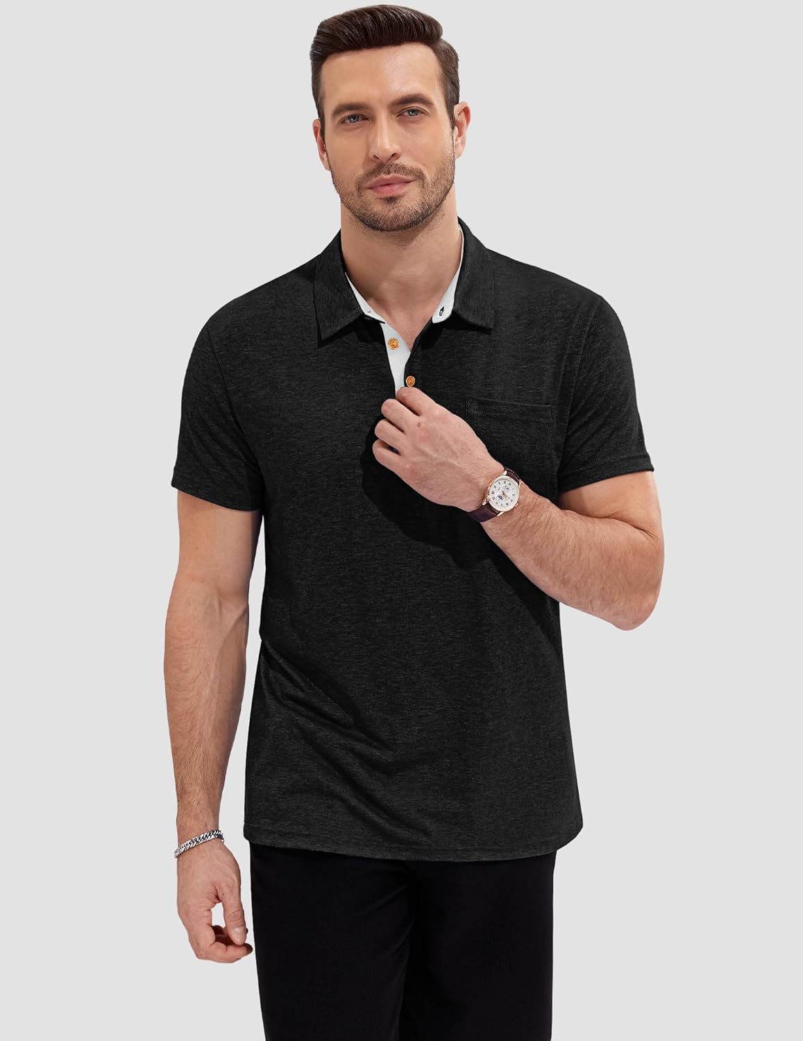 Thumbnail 1 de TARAINYA Herren Poloshirt aus Baumwolle mit Kurzarm und Brusttasche (95% Baumwolle/5% Elastan), M–4XL