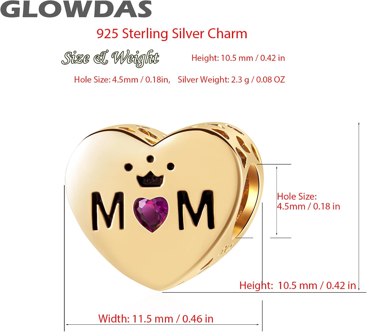 Detalle de GLOWDAS Mothers Day Series Charms – 925 Sterling Silver Mummy Charm for Bracelets