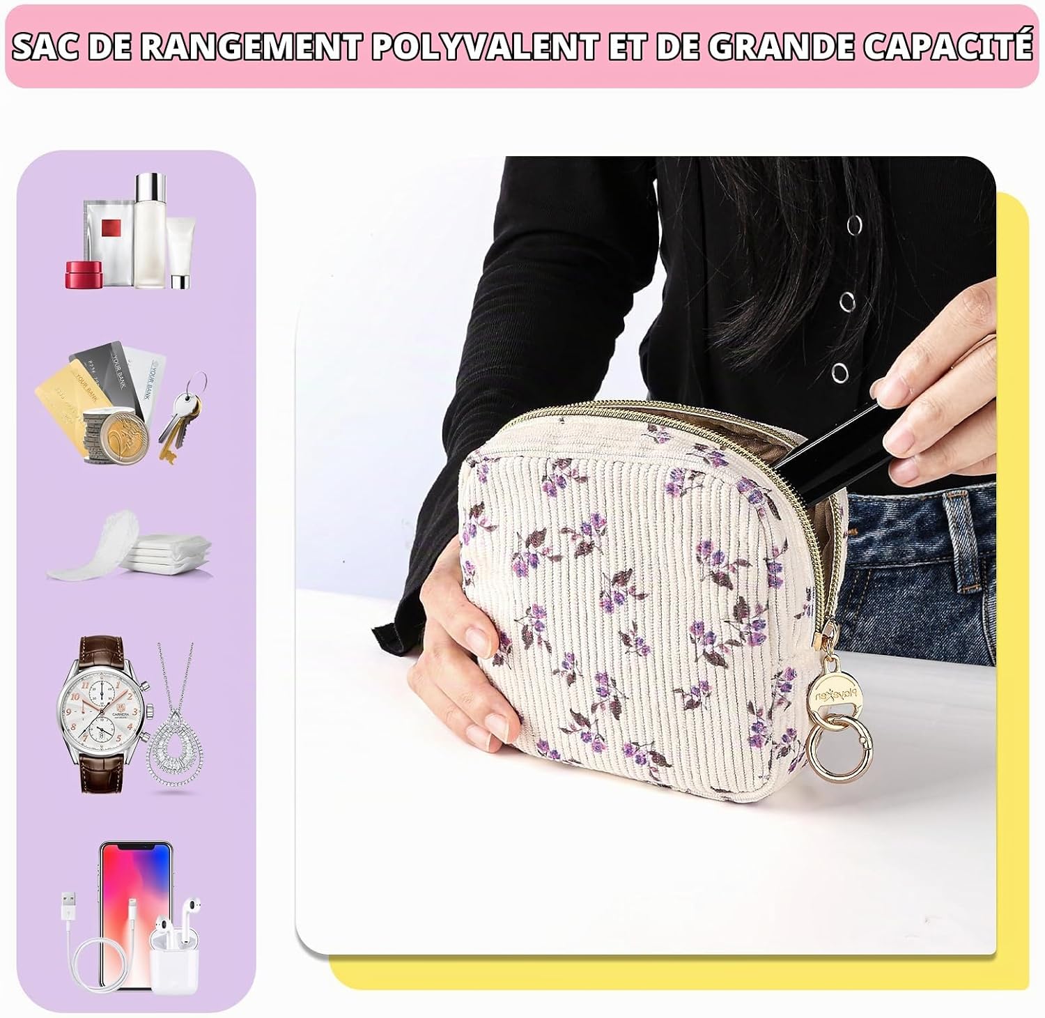 Detalle de Playexen PL0757-PK Flower Makeup-01 mini-make-uptasje met bloemenprint en rits