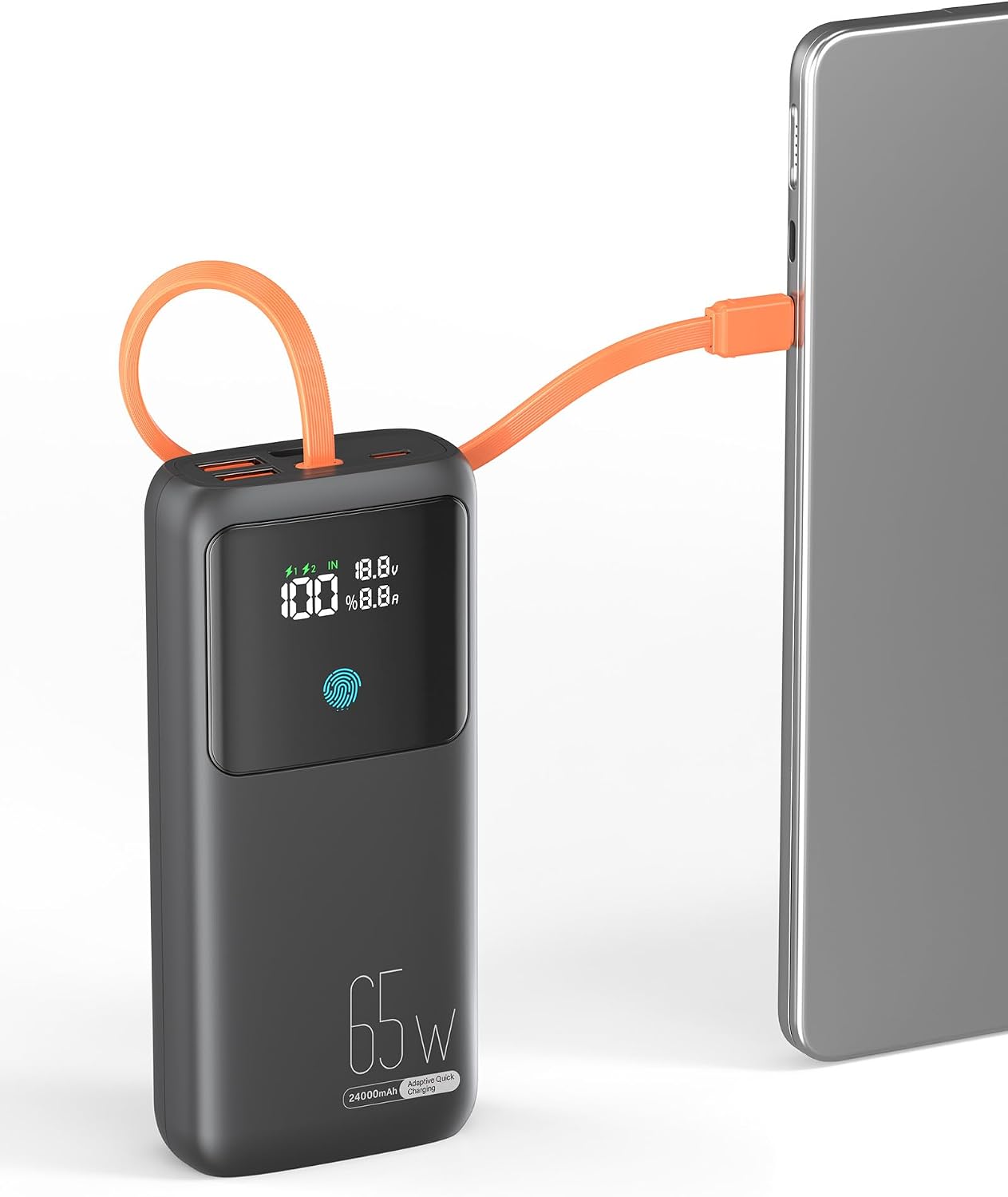 Detalle de Makoval 24,000mAh 65W Portable Laptop Charger with Built-In USB-C Cable