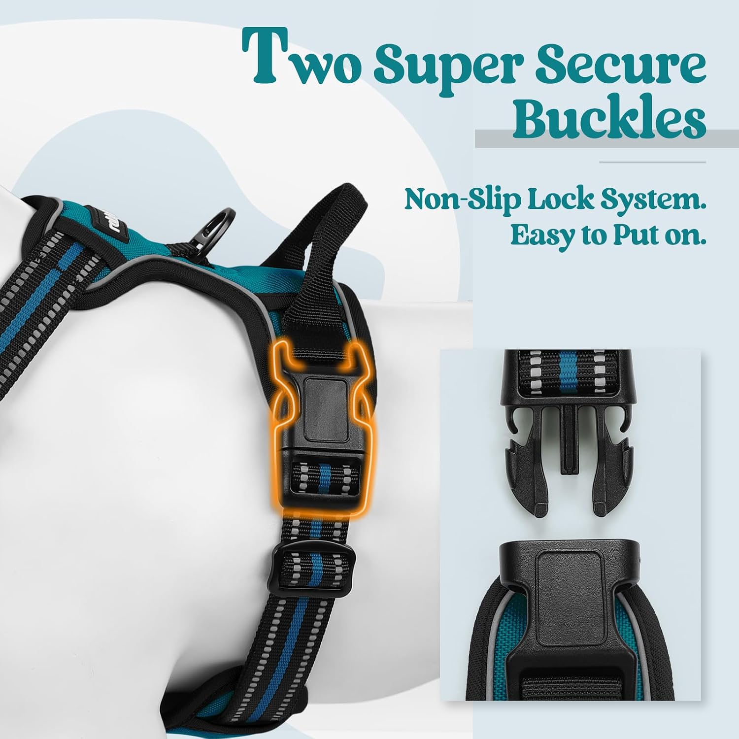 Detalle de rabbitgoo Dog Harness Medium No Pull with 2 Leash Clips, Adjustable Soft Padded Vest, Reflective, Dark Green (M)