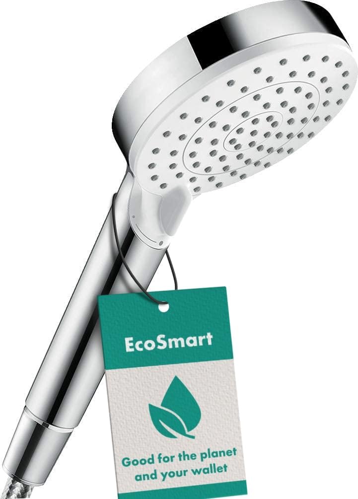Detalle de Hansgrohe Crometta - Pommeau de douche Économiseur d’eau EcoSmart 9 l/min, 100 mm, blanc/chromé