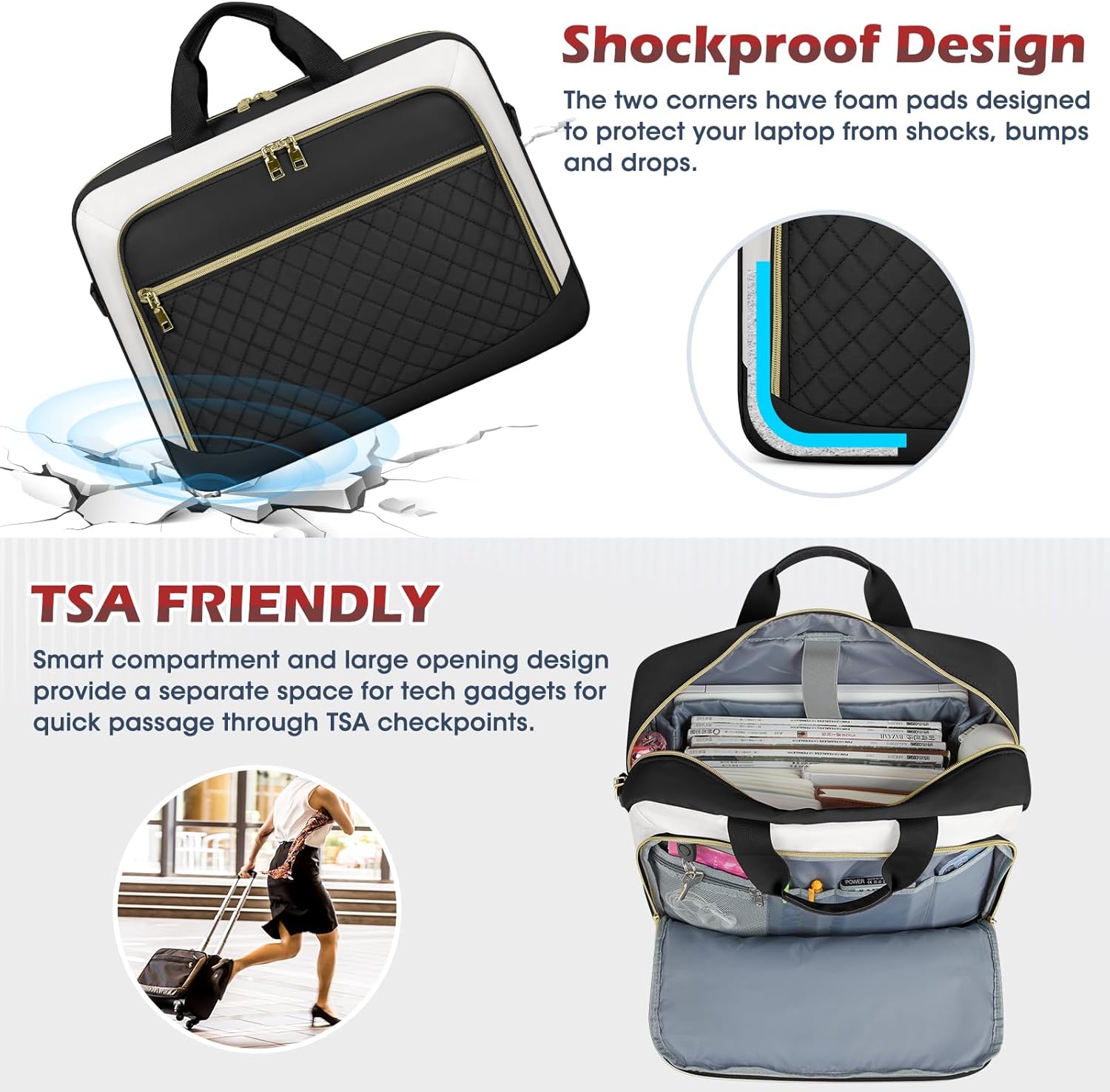 Thumbnail 5 de NEWHEY Laptop Bag Briefcase for Women – 17.3" Capacity, Black & Beige