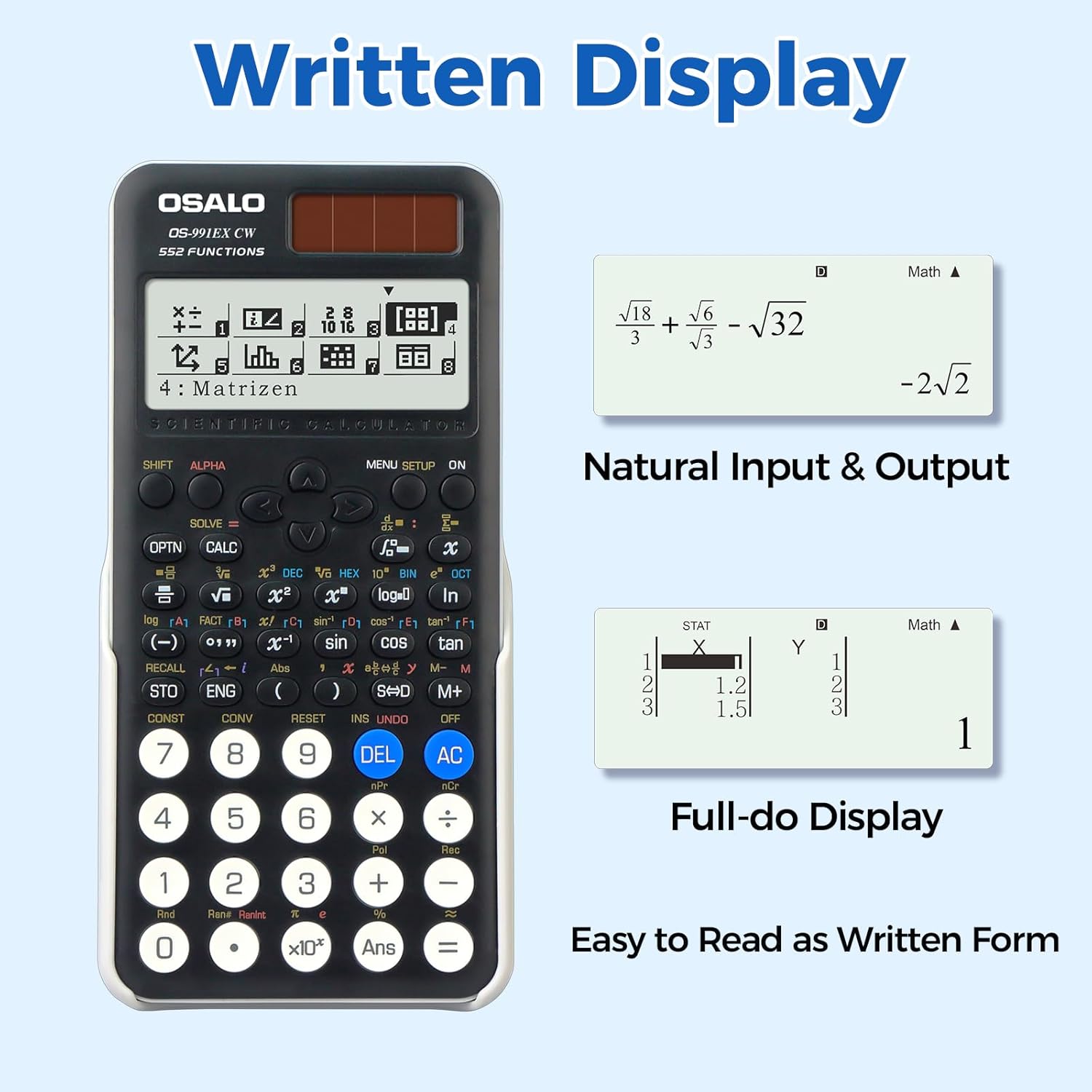 Thumbnail 2 de OSALO OS-991EX CW scientific calculator with 552 functions, 4-line written display (solar + battery)