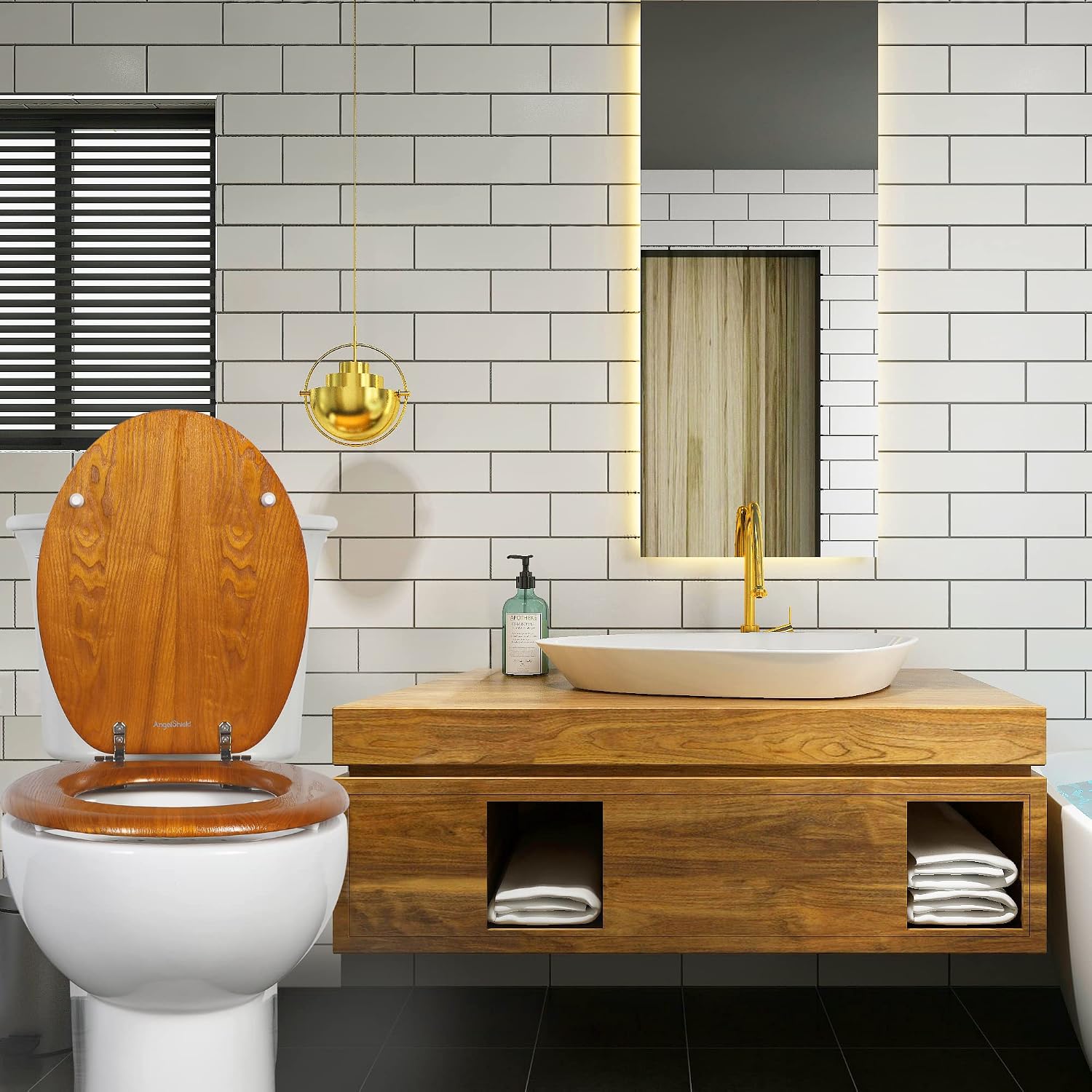 Thumbnail 5 de Angel Shield Natural Wooden Toilet Seat with Zinc Alloy Hinges (Oak Yellow)