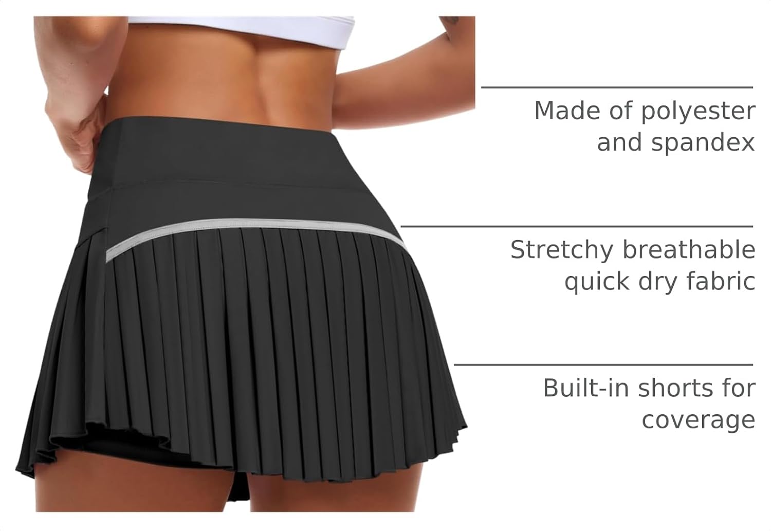 Detalle 2 de JoyGirl Pleated Tennis Skirt with Built-In Shorts (High-Waisted) with Pockets