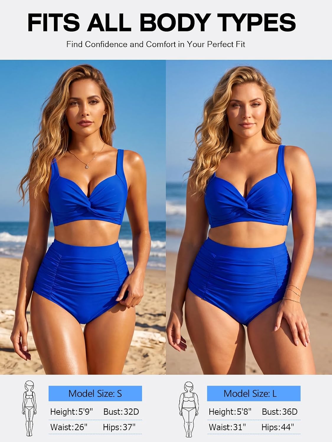 Thumbnail 3 de RELLECIGA Women's V-Neck Twisted Bikini Set with High-Waisted Ruched Bottom