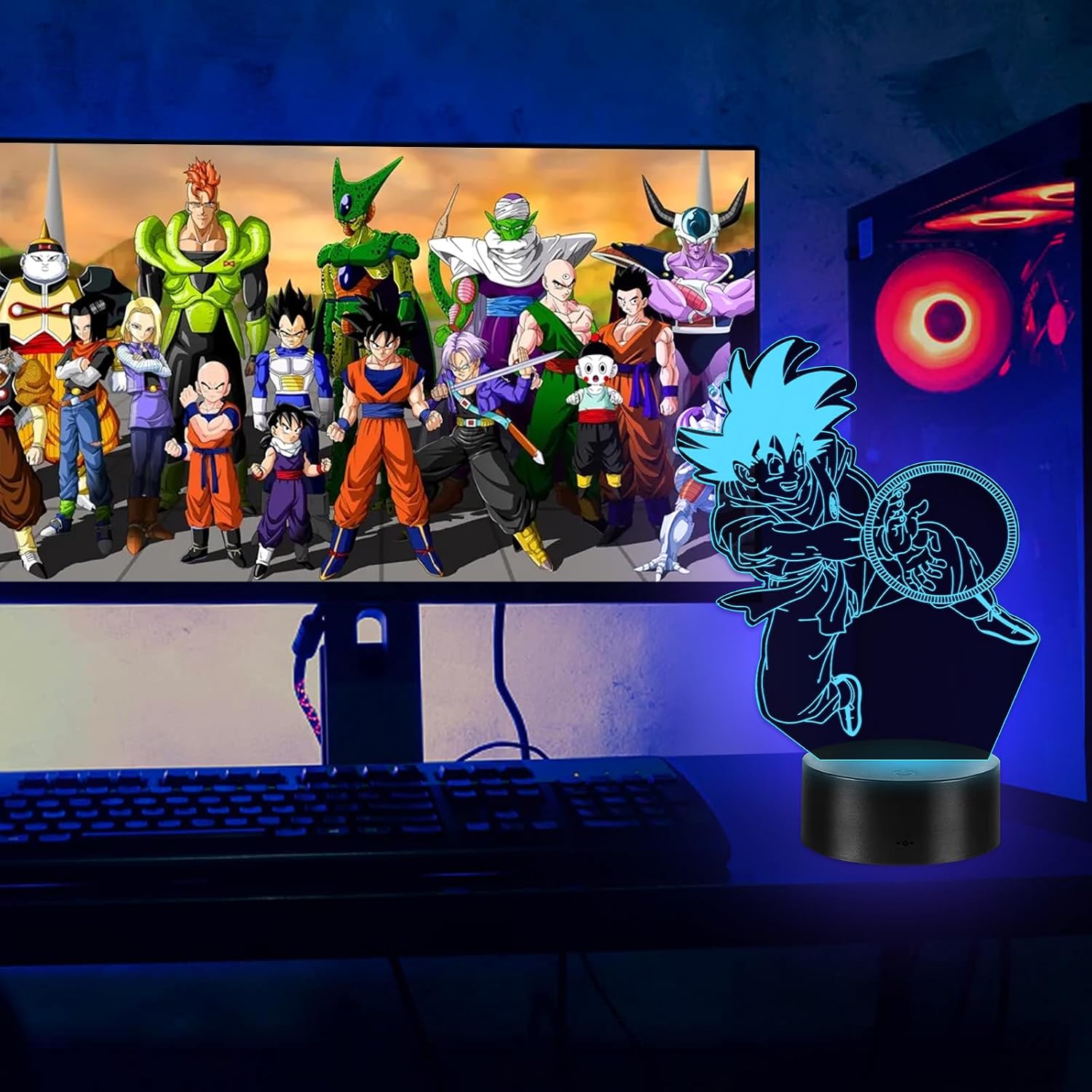Detalle de Eygerur Lampe Goku 2-en-1: Veilleuse 3D LED Illusion pour Enfants avec Télécommande et 16 Couleurs