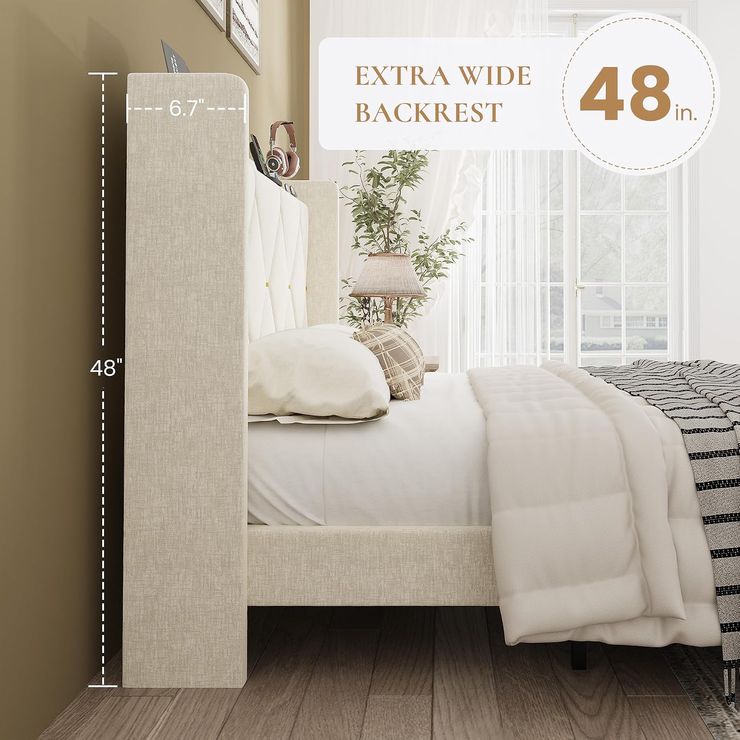 Detalle de SHA CERLIN Upholstered Bed Frame, King Size