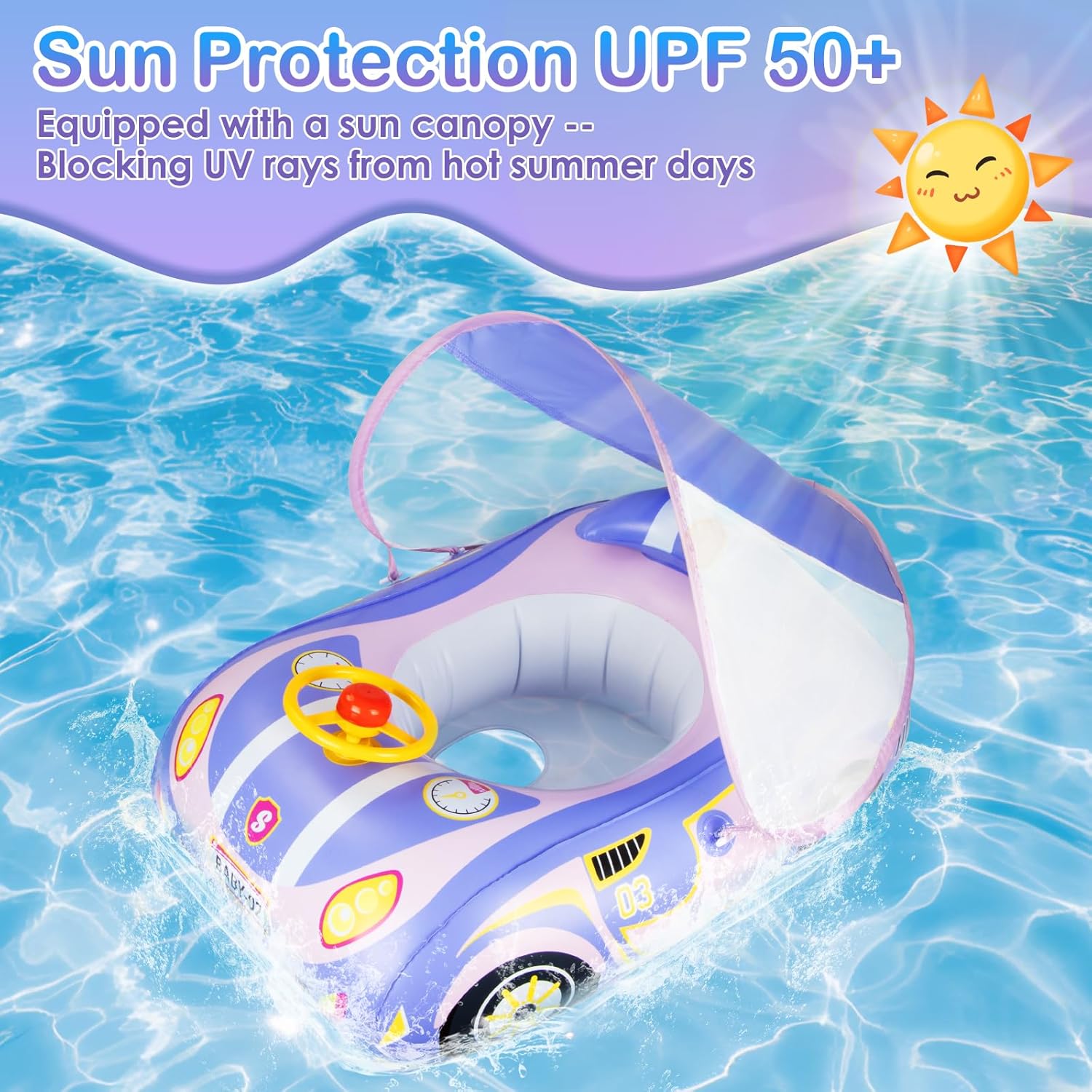 Thumbnail 1 de Olycism Bouée Bébé avec Pare Soleil UPF50+ et Volant – 1 à 4 Ans, Violet