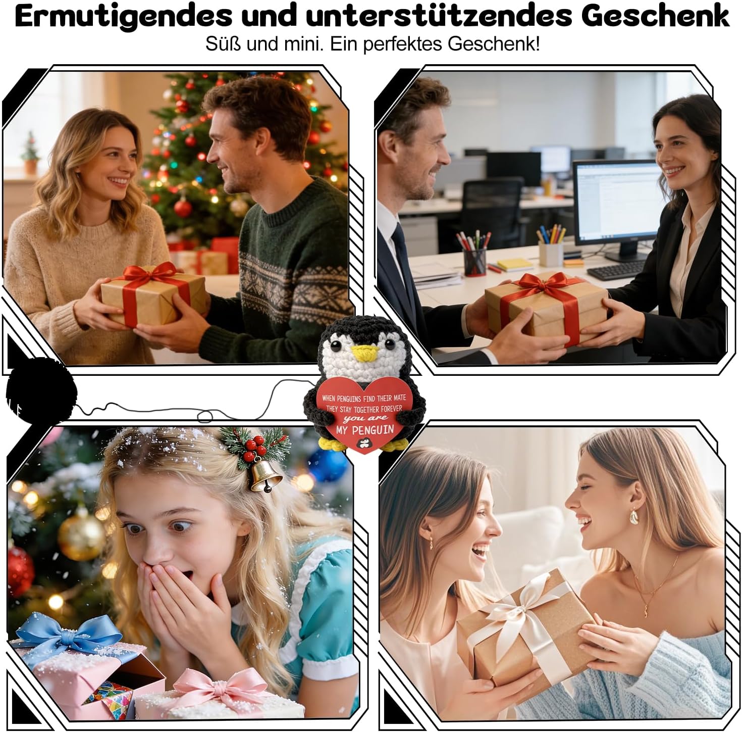 Thumbnail 6 de MLZTINGR Handgehäkelter Glückspinguin Pinguinchen Geschenkset – Inkl. Glücksmünze & Geschenkbox