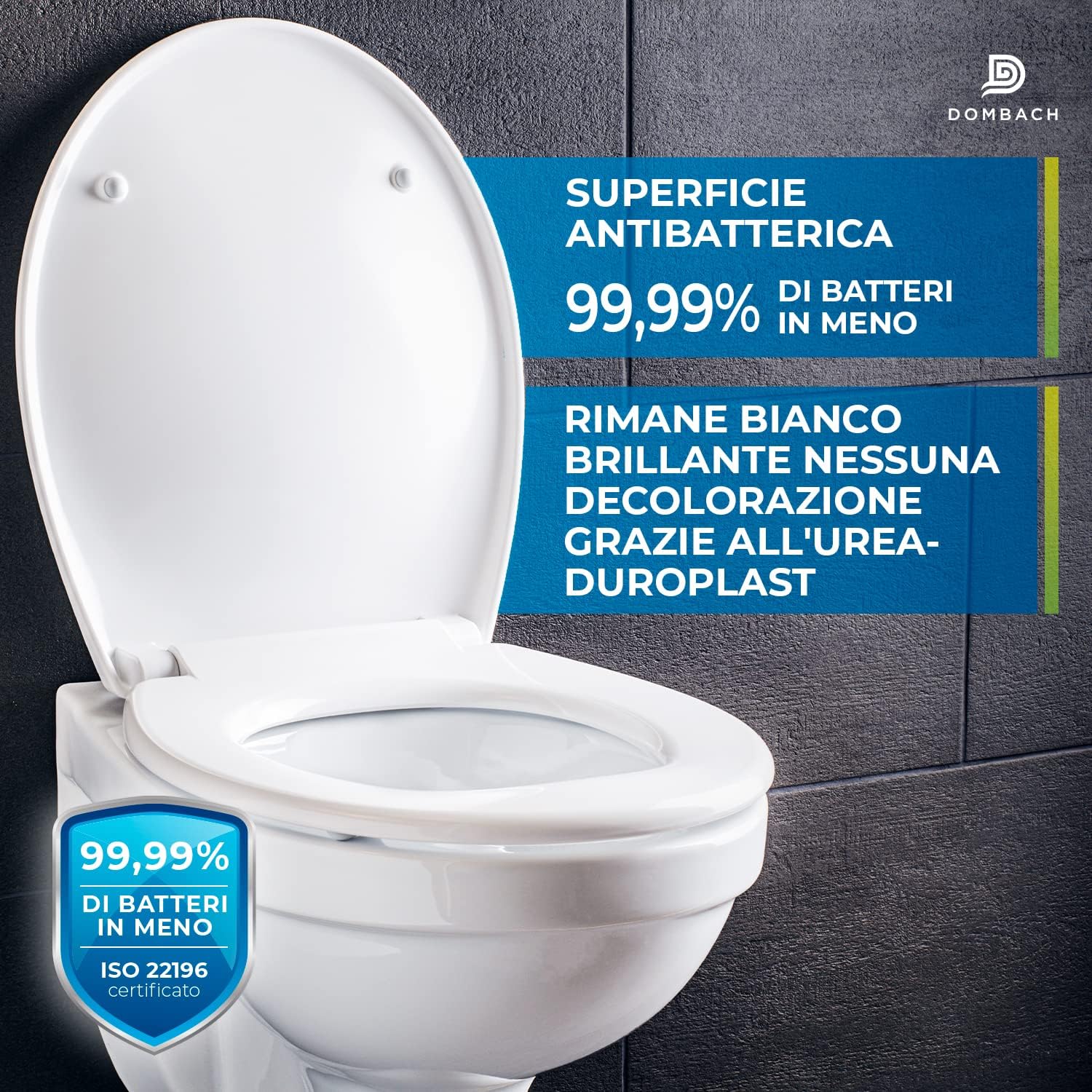 Detalle de Dombach Kaiana Coperchio Water - Tavoletta Water Oval Bianco, Antibatterico e Ammortizzato