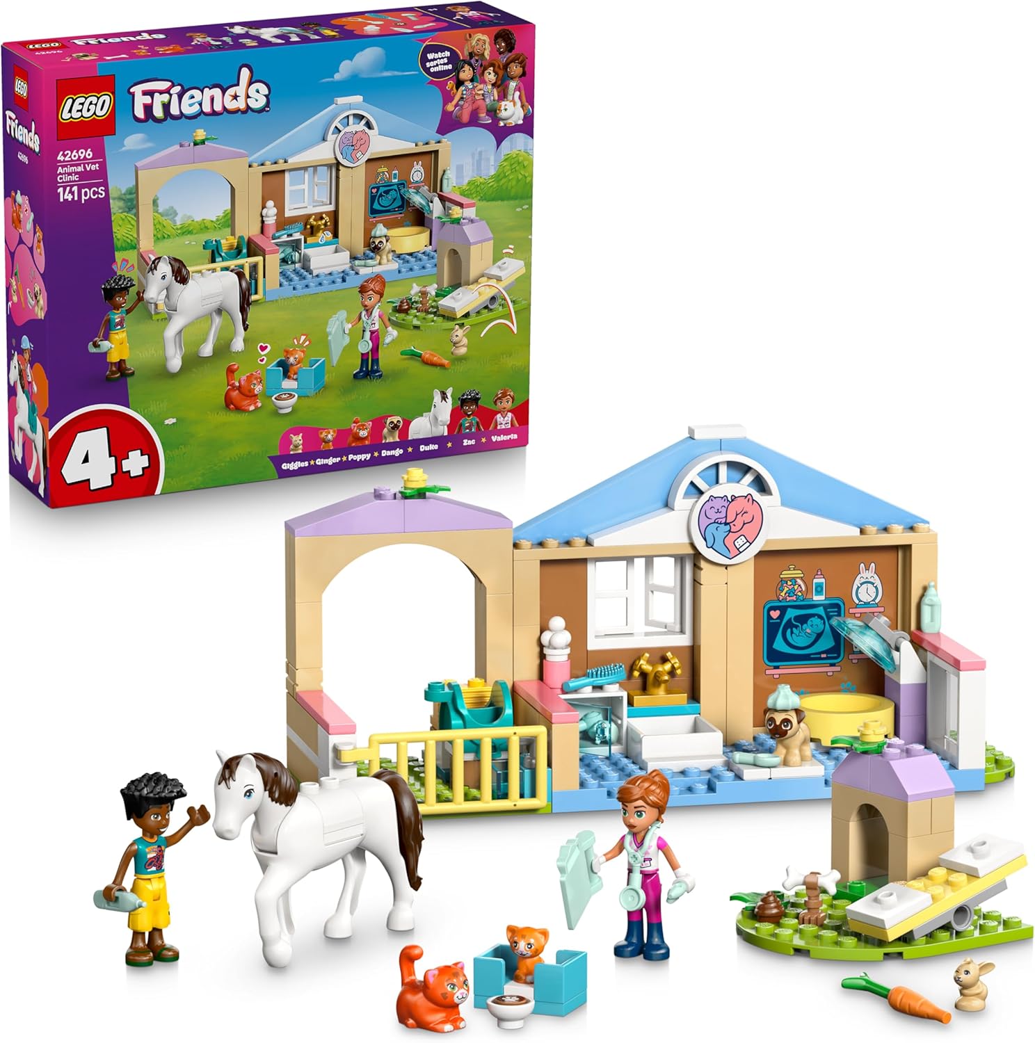 Detalle de LEGO Friends Animal Vet Clinic 42696 – educational building set with horse stable, pet figures and accessories
