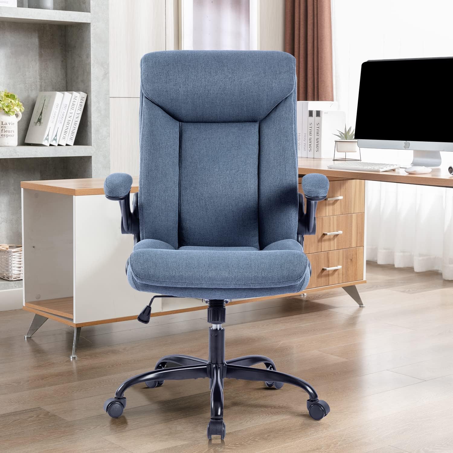 Thumbnail 1 de MZLEE Fabric Office Chair for Home Office – Ergonomic, 150kg, Flip-up Arms with Lumbar Support
