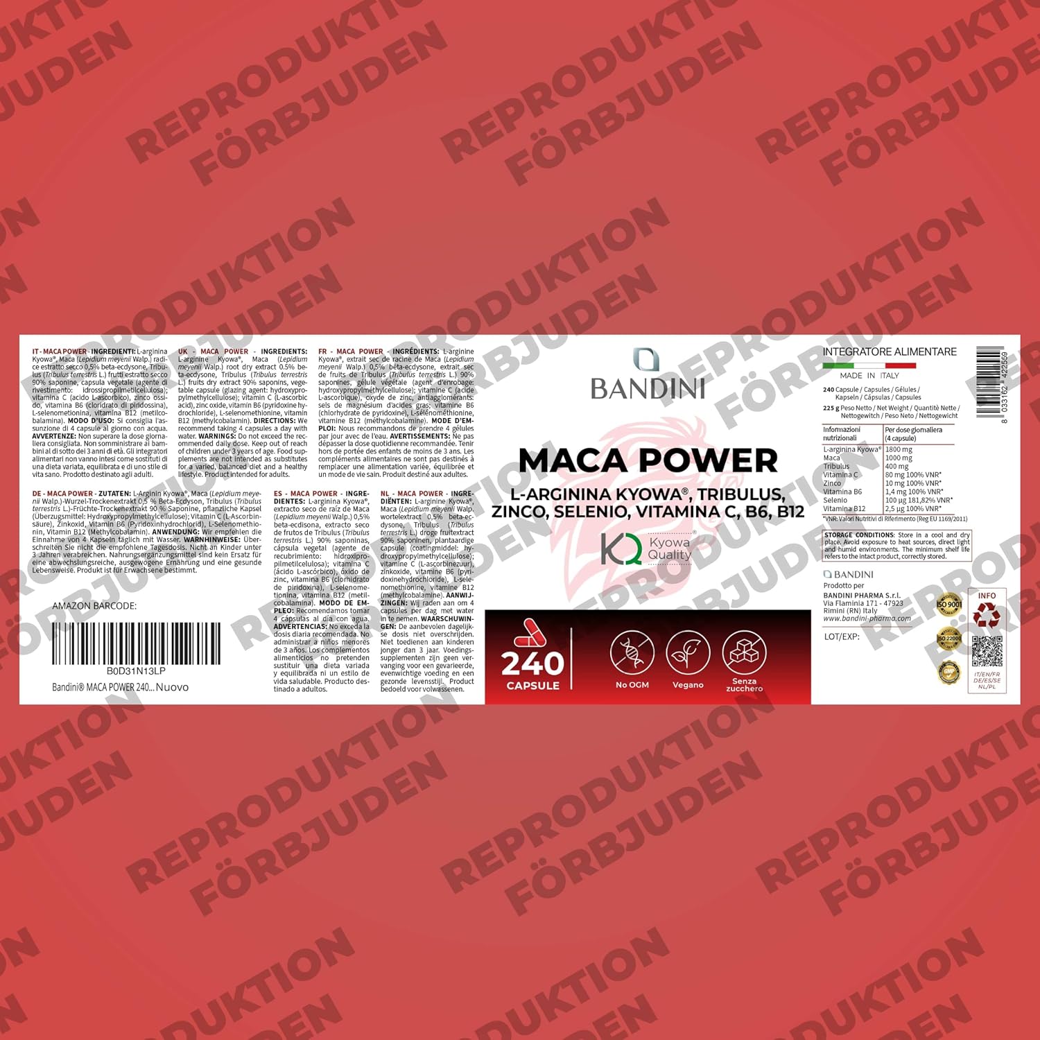 Thumbnail 4 de BANDINI MACA POWER kosttillskott, 240 kapslar med svart maca och arginin