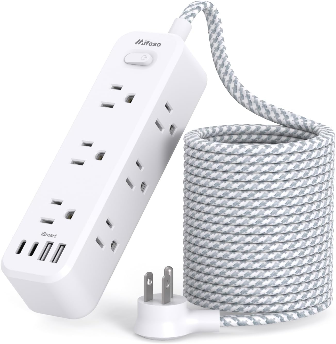 Detalle de Mifaso MFS9W3UC Power Strip with 15-Foot Cord, 9 AC Outlets and 900J Surge Protection