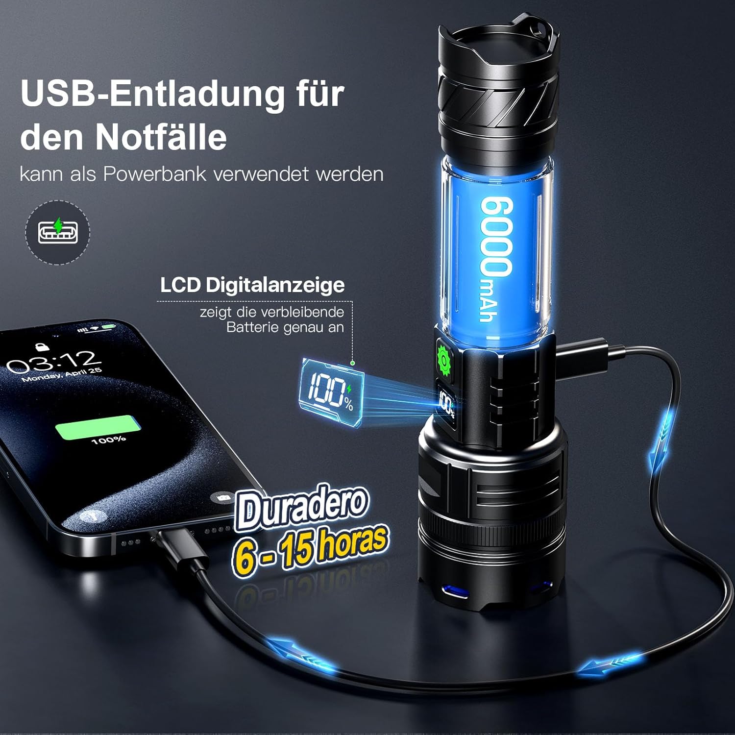 Thumbnail 4 de PHIXTON Taschenlampe LED Extrem Hell 500000 Lumen