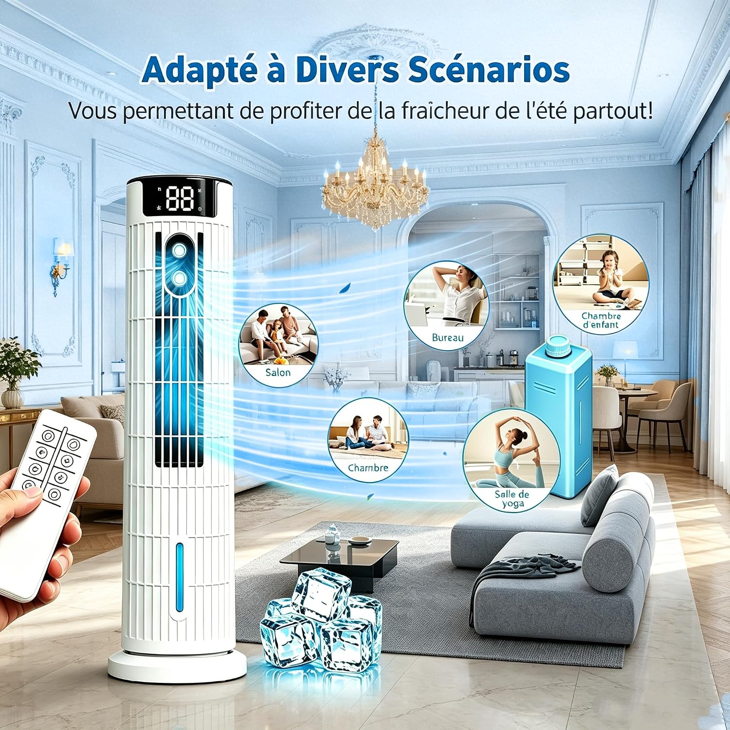 Detalle de Condizionatore Portatile 3-in-1 con controllo doppio (telecomando + touch) – 800 ml serbatoio, raffreddamento, umidificazione e ventilazione
