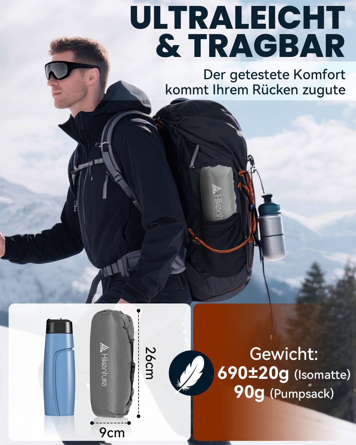 Detalle de HIKENTURE 6,2 R-Wert Camping Isomatte Ultraleicht – 8 cm Dicke, 4-Jahreszeiten, TPU-Luftmatratze