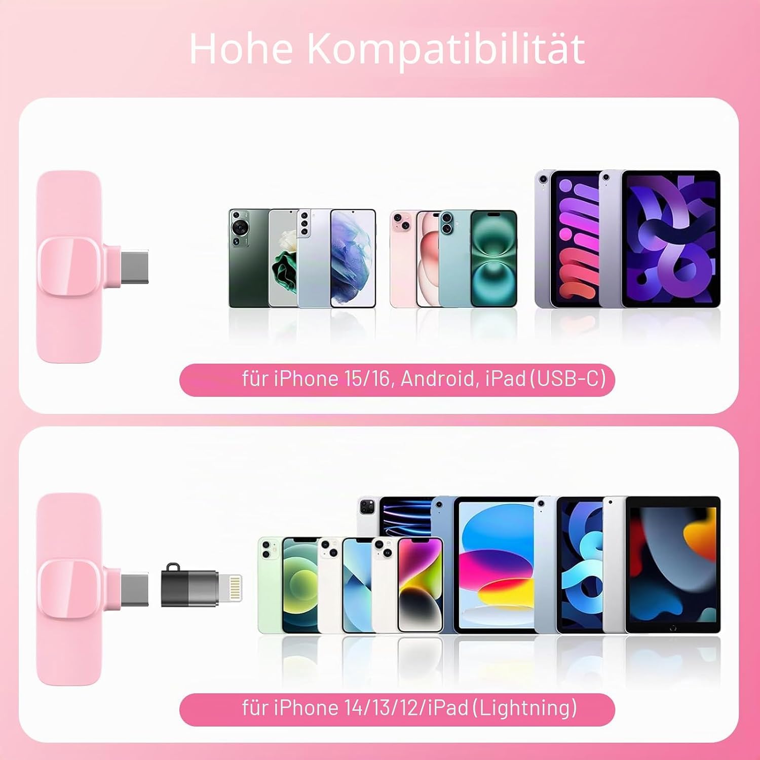 Detalle de HONGJIEYUAN Kabelloses Lavalier-Mikrofon für iPhone & Android – 2-in-1 Laden, 19,8 m Reichweite, 8 h Akku